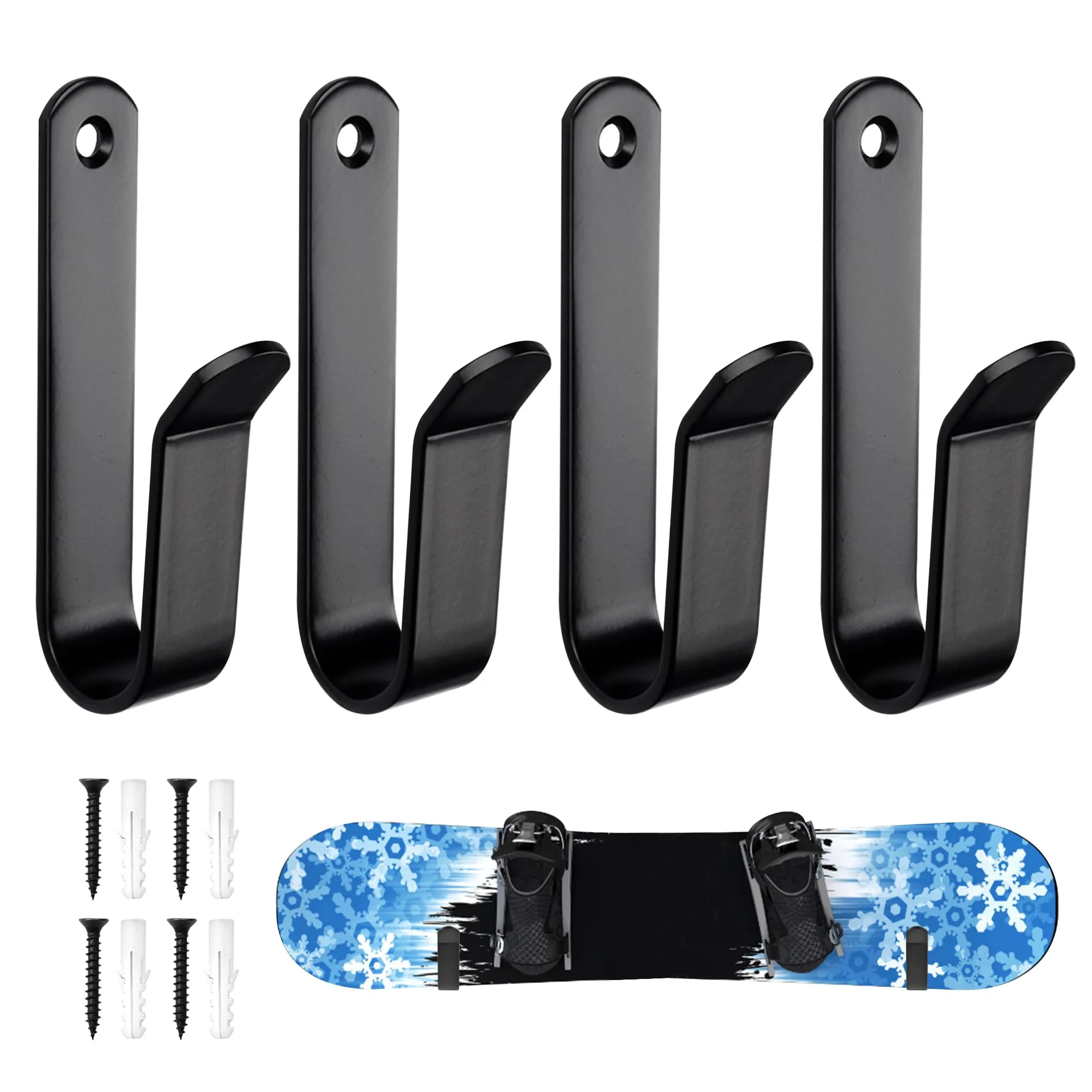 letuxaamz Porta Sci e Snowboard da Muro per Skateboard, Longboard, Wakeboard e Pattini a Rotelle, 2 Paia, Nero - immagine 1