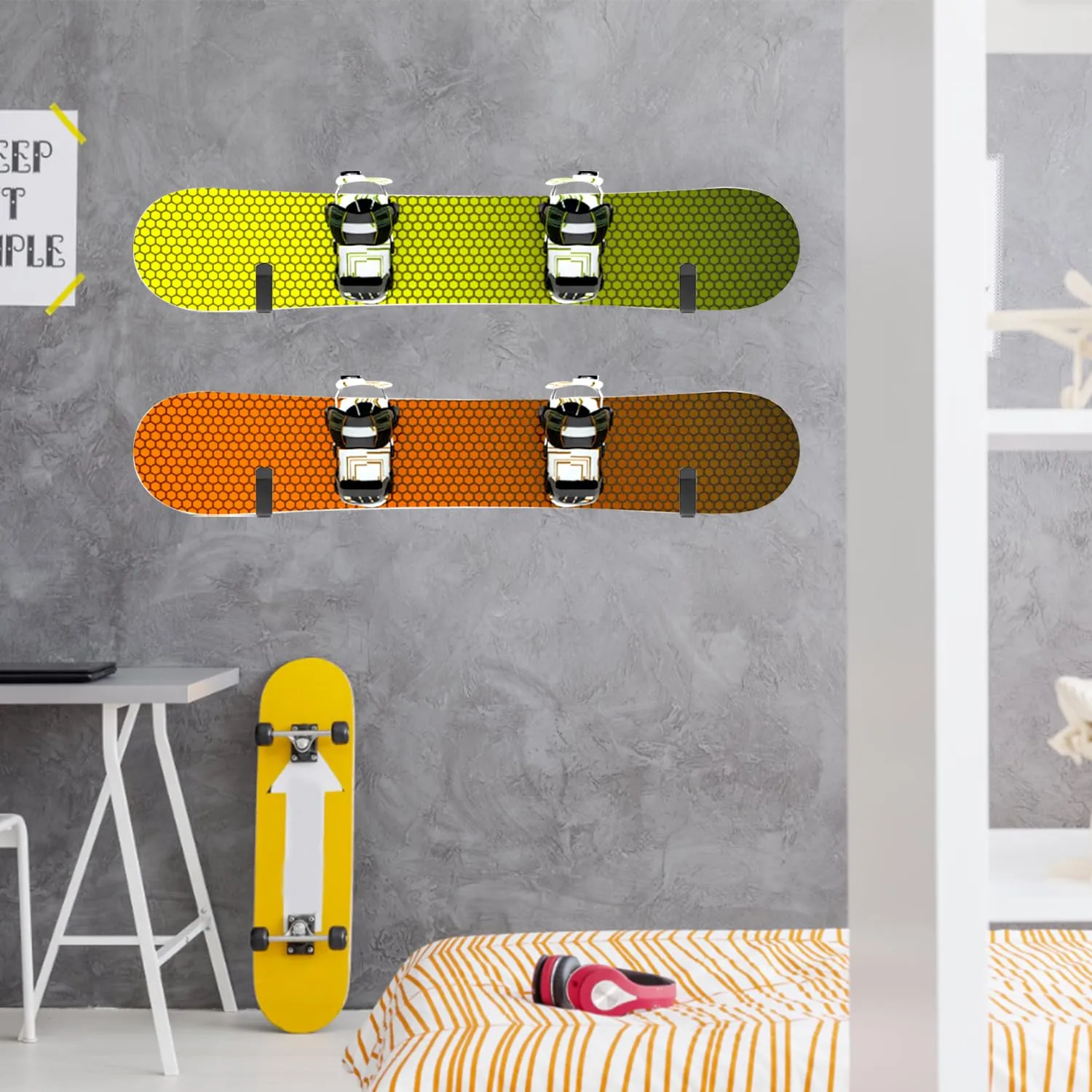 letuxaamz Porta Sci e Snowboard da Muro per Skateboard, Longboard, Wakeboard e Pattini a Rotelle, 2 Paia, Nero - immagine 5