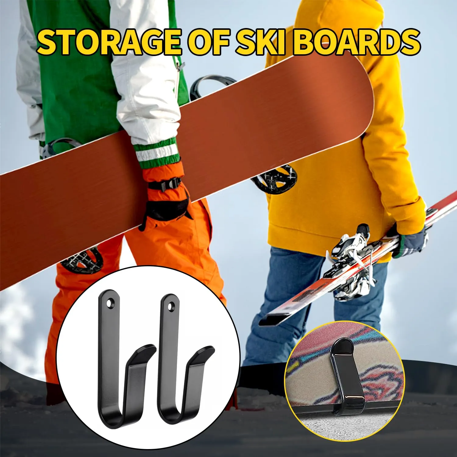 letuxaamz Porta Sci e Snowboard da Muro per Skateboard, Longboard, Wakeboard e Pattini a Rotelle, 2 Paia, Nero - immagine 7