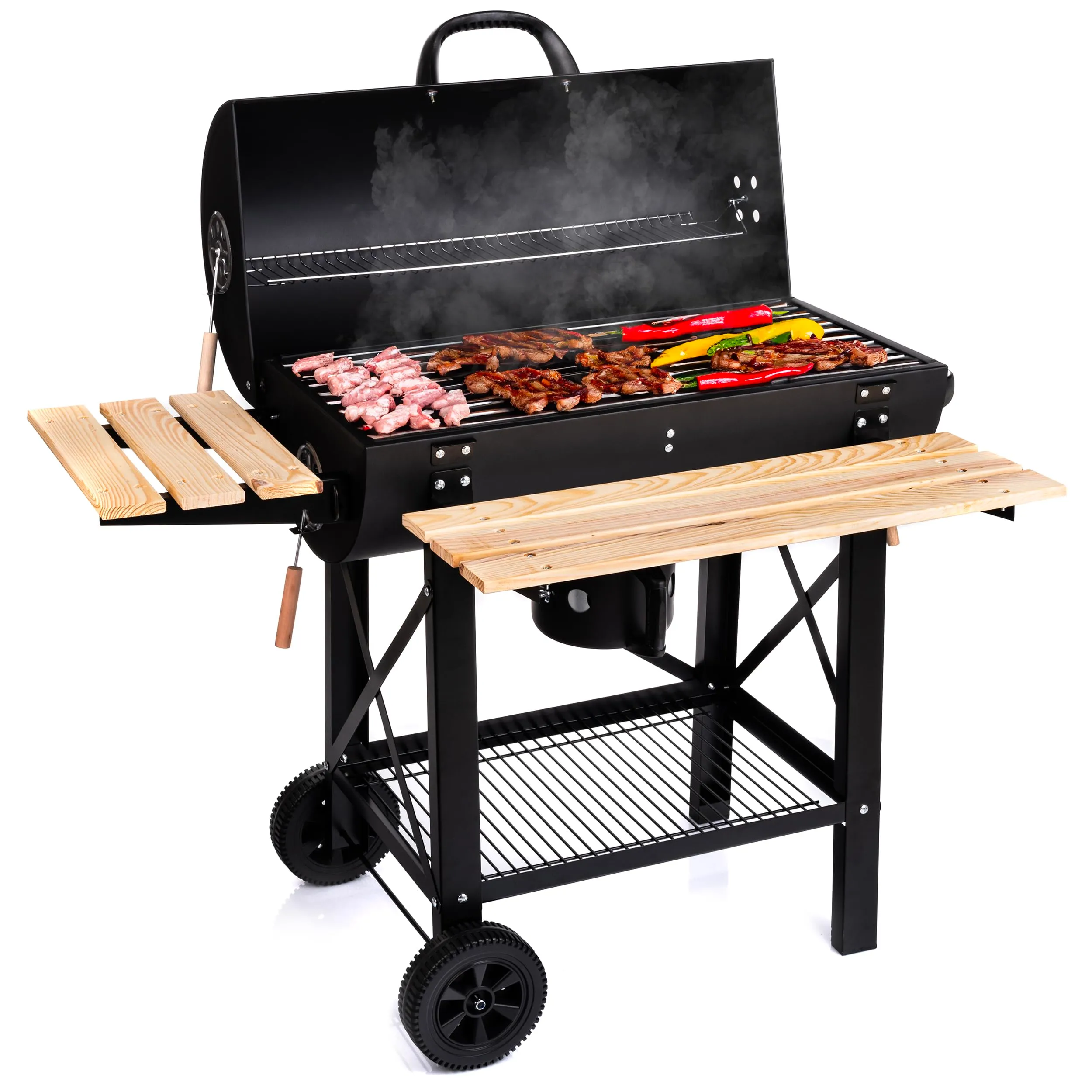 Lehmann Barbecue a Carbonella XL con Griglia, Carrello con Due Ripiani in Legno, Coperchio e Ruote, LGACG-1935 - immagine 1