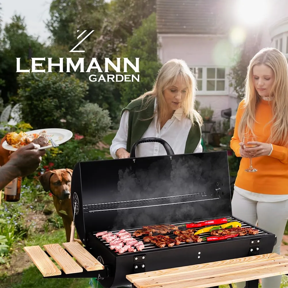 Lehmann Barbecue a Carbonella XL con Griglia, Carrello con Due Ripiani in Legno, Coperchio e Ruote, LGACG-1935 - immagine 2