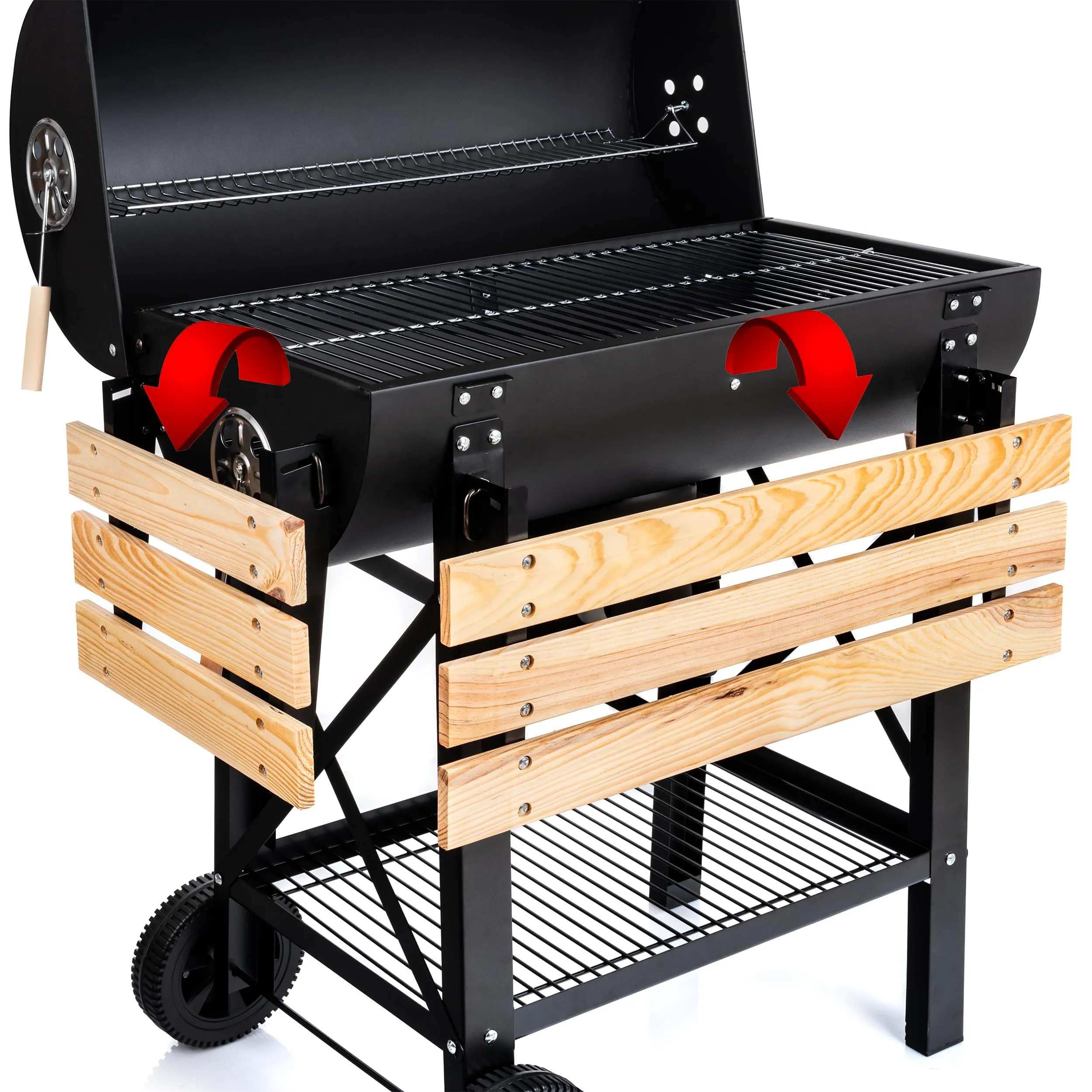 Lehmann Barbecue a Carbonella XL con Griglia, Carrello con Due Ripiani in Legno, Coperchio e Ruote, LGACG-1935 - immagine 7