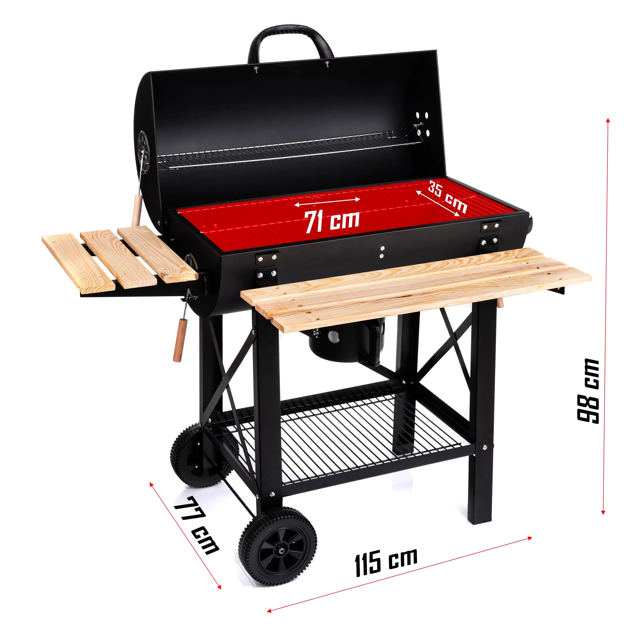 Lehmann Barbecue a Carbonella XL con Griglia, Carrello con Due Ripiani in Legno, Coperchio e Ruote, LGACG-1935 - immagine 9