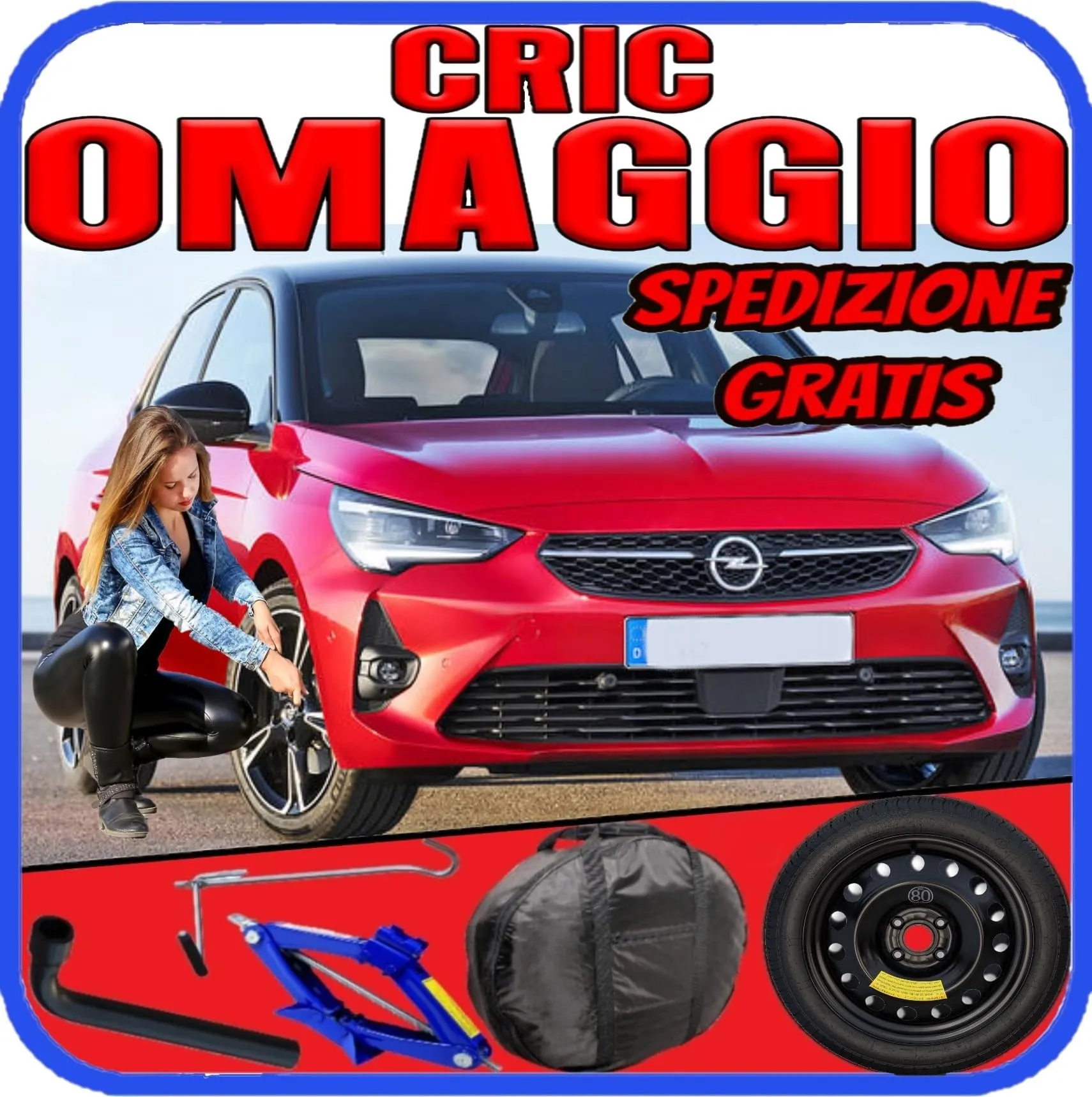 Generico Ruotino di Scorta per Opel Corsa (F) 2019-2024, 4 Fori, Gomma 125/80 R16 con Kit Accessori Cric, Chiave e Sacca - immagine 2