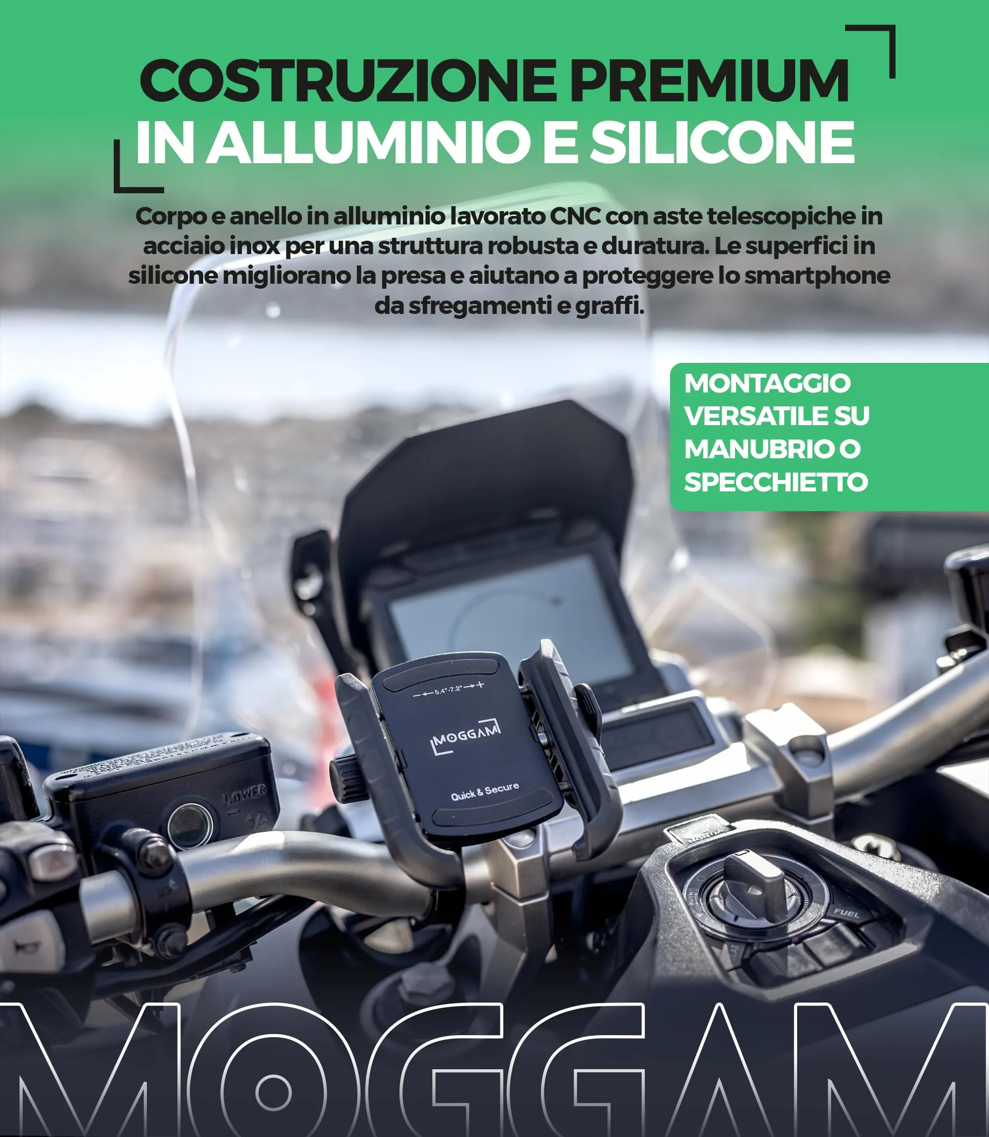 MOGGAM Porta Cellulare Moto Antivibrazione per Manubrio e Specchietto Scooter, Nero, Opción A - immagine 3