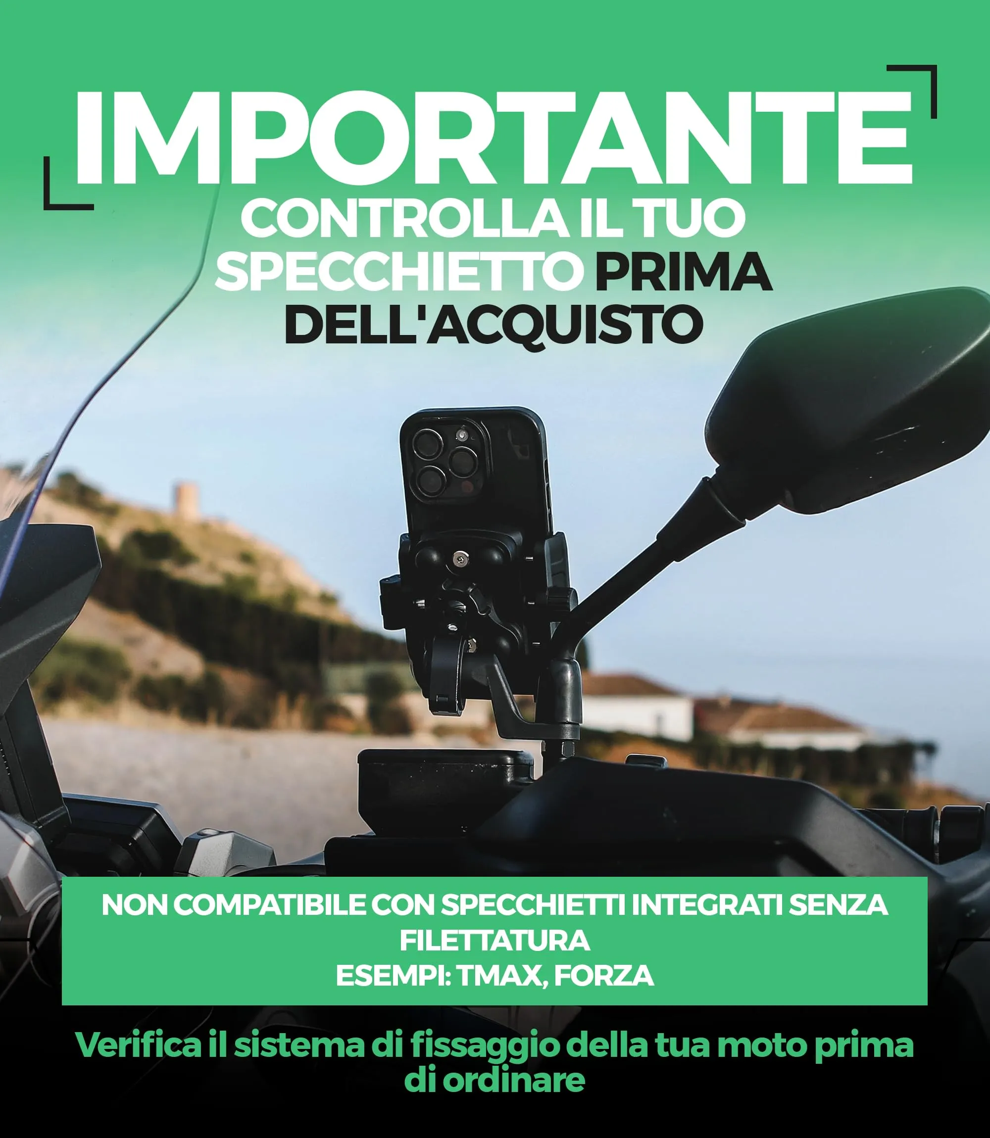 MOGGAM Porta Cellulare Moto Antivibrazione per Manubrio e Specchietto Scooter, Nero, Opción A - immagine 4