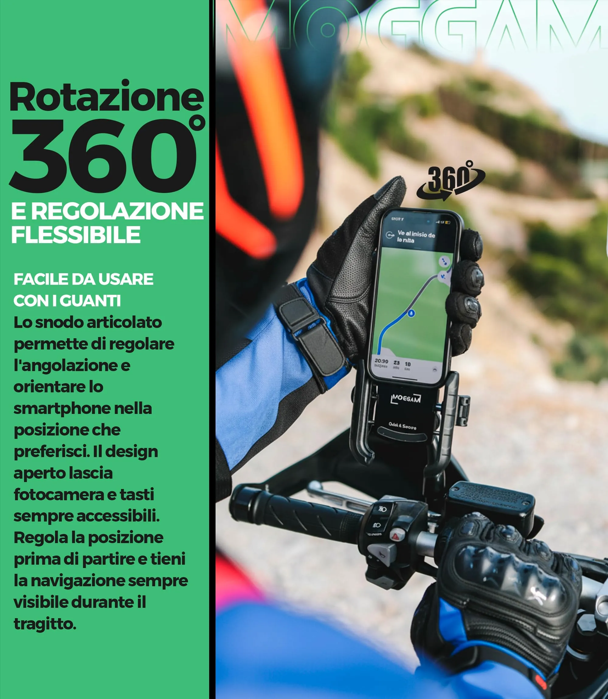 MOGGAM Porta Cellulare Moto Antivibrazione per Manubrio e Specchietto Scooter, Nero, Opción A - immagine 6