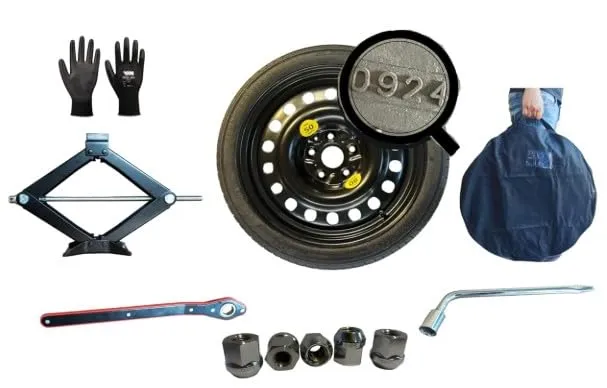 D'ANGELO 1988 Kit Ruotino di Scorta 16" per Toyota Yaris 5 fori (07/2020>) con Cric, Chiave, Guanti e Sacca 125/70r16 - immagine 1
