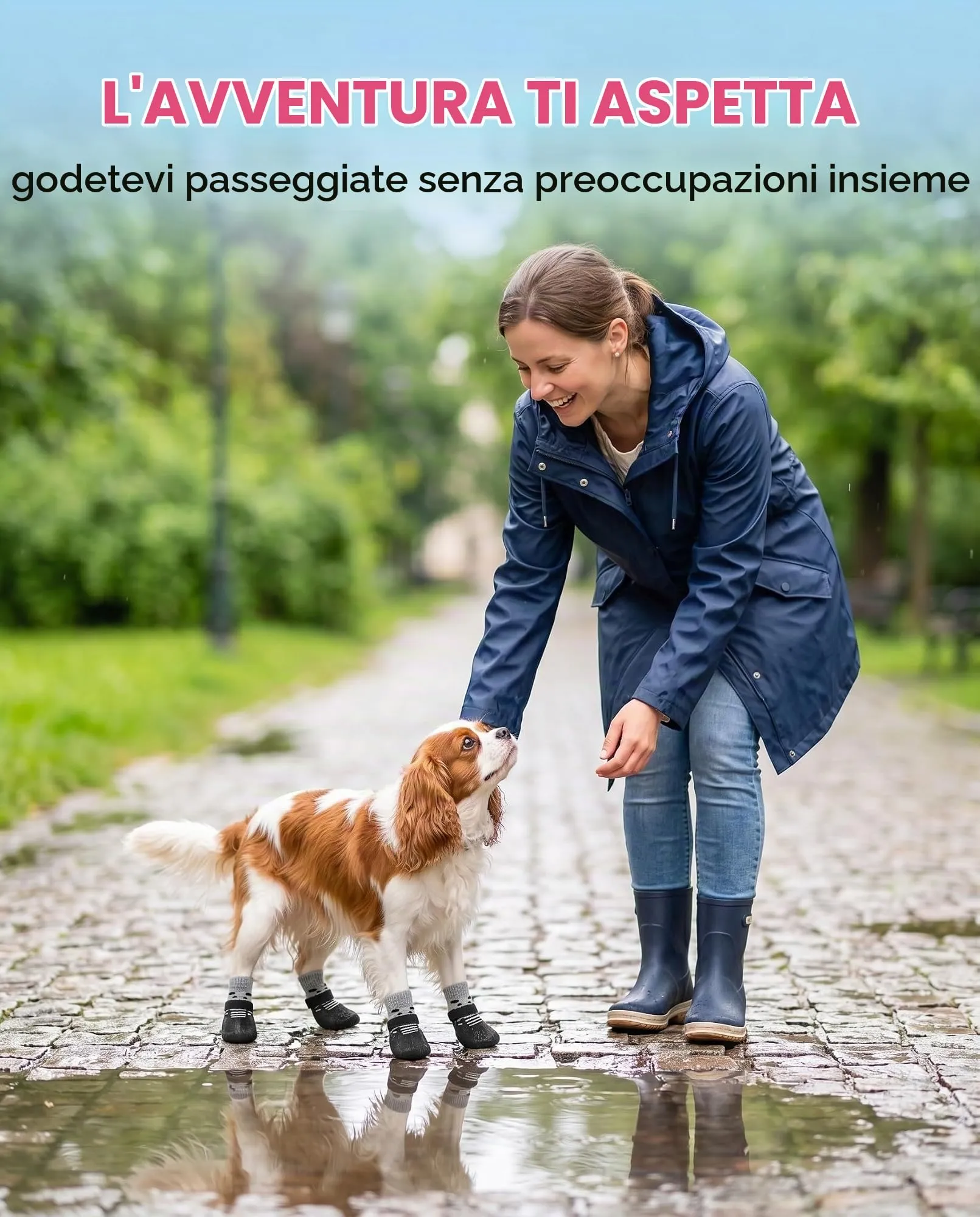 QEDBOJE Calzini per Cani, 2 Paia Impermeabili e Antiscivolo, Regolabili e Lavabili per Cani di Piccola e Media Taglia - immagine 3