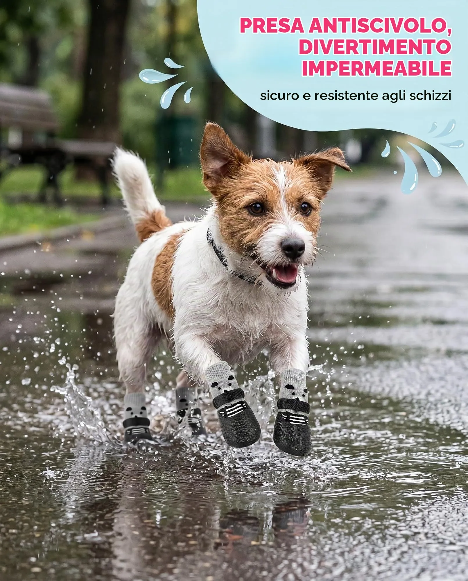 QEDBOJE Calzini per Cani, 2 Paia Impermeabili e Antiscivolo, Regolabili e Lavabili per Cani di Piccola e Media Taglia - immagine 5