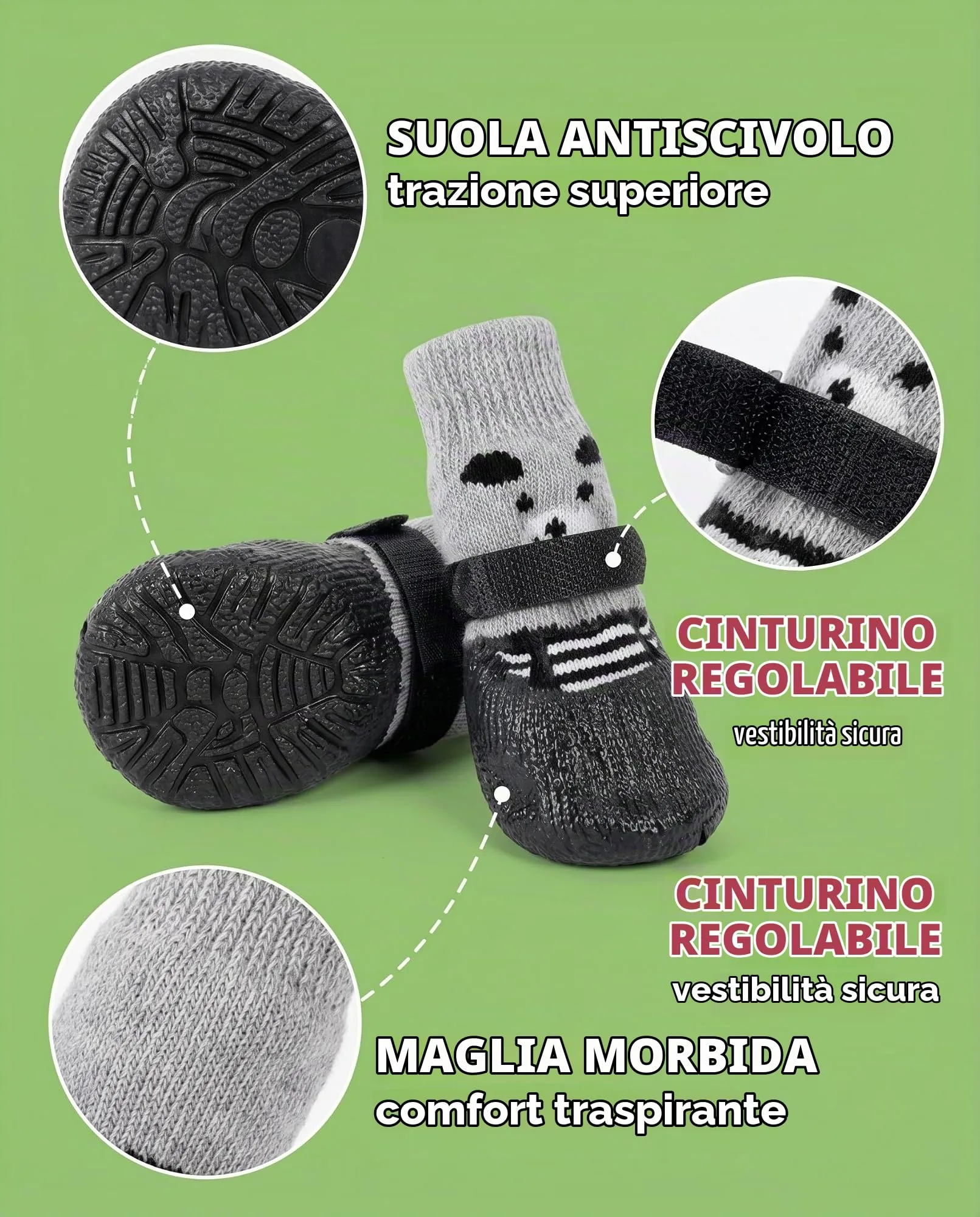 QEDBOJE Calzini per Cani, 2 Paia Impermeabili e Antiscivolo, Regolabili e Lavabili per Cani di Piccola e Media Taglia - immagine 7