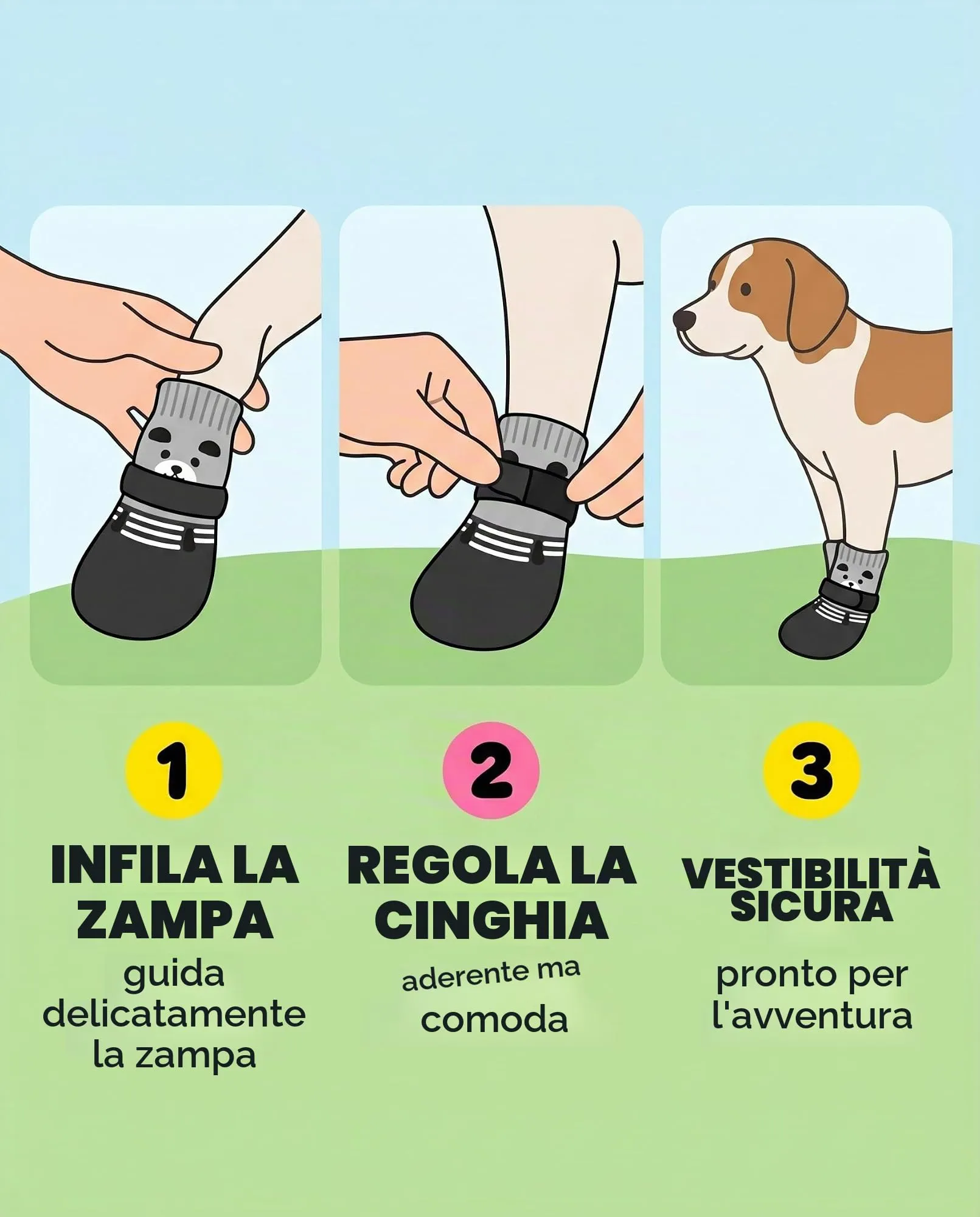 QEDBOJE Calzini per Cani, 2 Paia Impermeabili e Antiscivolo, Regolabili e Lavabili per Cani di Piccola e Media Taglia - immagine 9