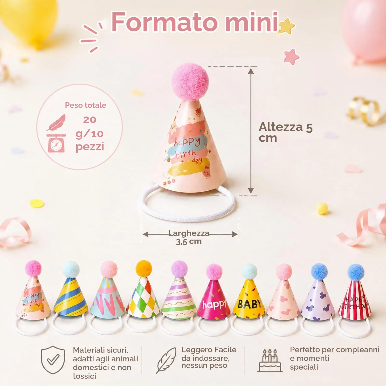 JOVYTH Cappelli di Festa per Peluche e Piccoli Animali, Set da 10 Pezzi - immagine 2