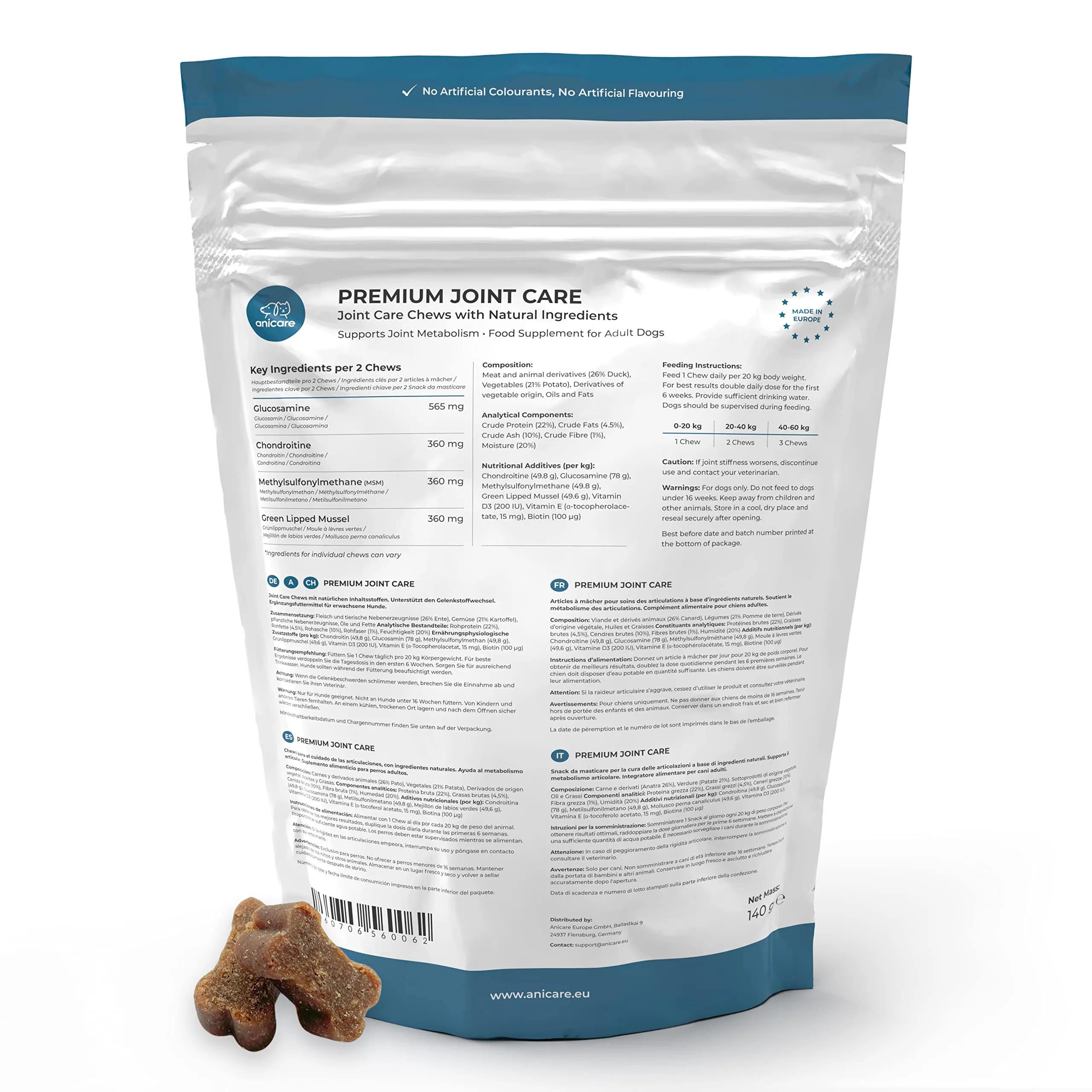Anicare Premium Joint Care Chews per Cani con Glucosamina, Condroitina, MSM e Cozze dalle Labbra Verdi - immagine 2