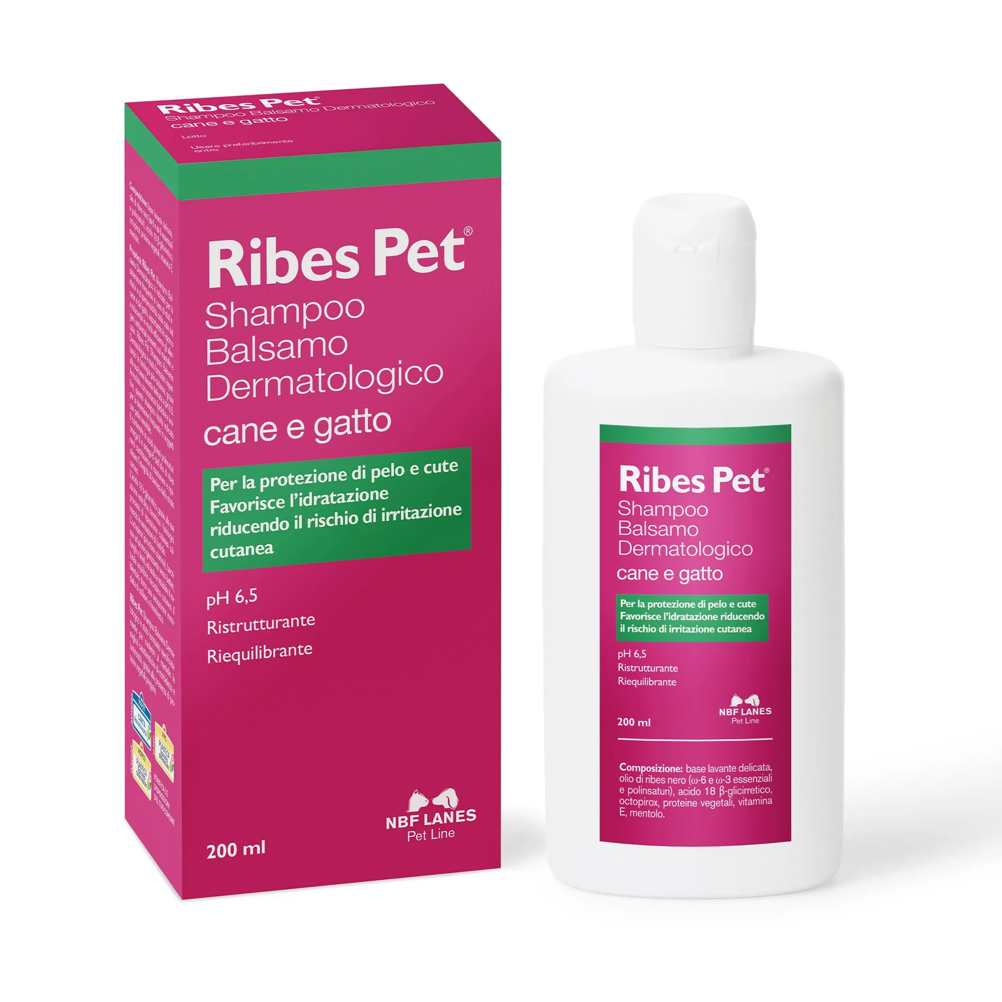 NBF Lanes Ribes Pet Shampoo Balsamo Dermatologico Cane e Gatto 200 ml - immagine 1