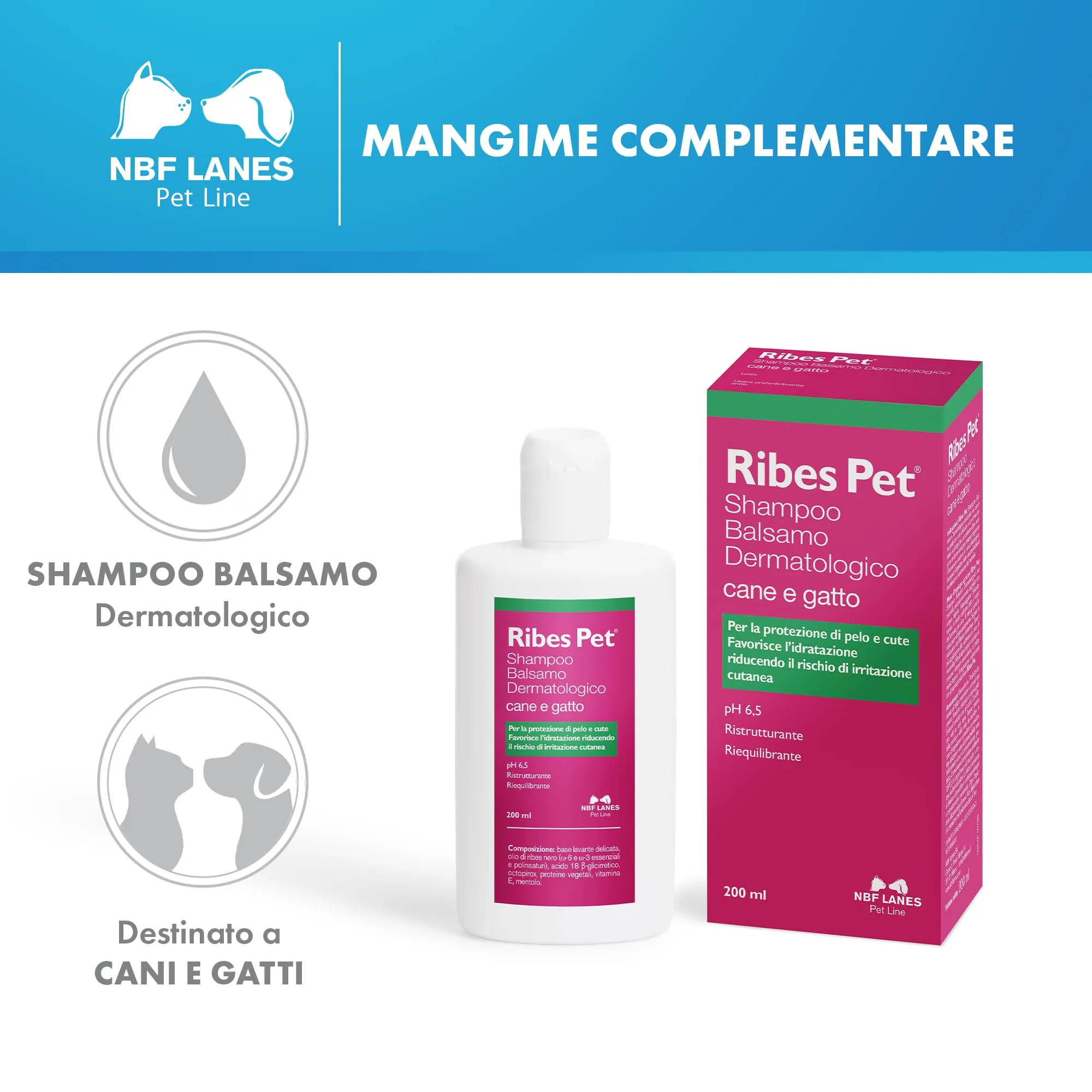 NBF Lanes Ribes Pet Shampoo Balsamo Dermatologico Cane e Gatto 200 ml - immagine 2