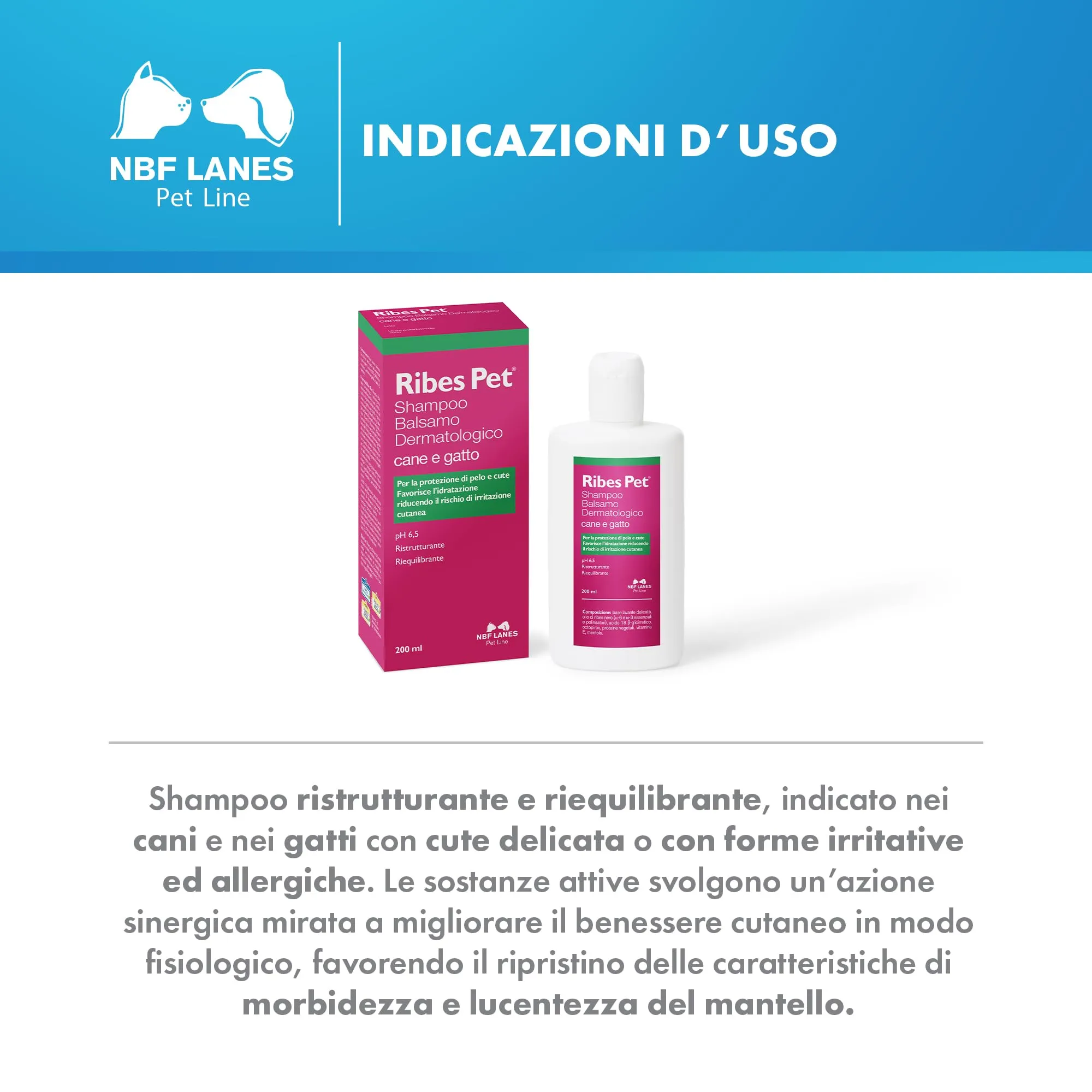 NBF Lanes Ribes Pet Shampoo Balsamo Dermatologico Cane e Gatto 200 ml - immagine 3