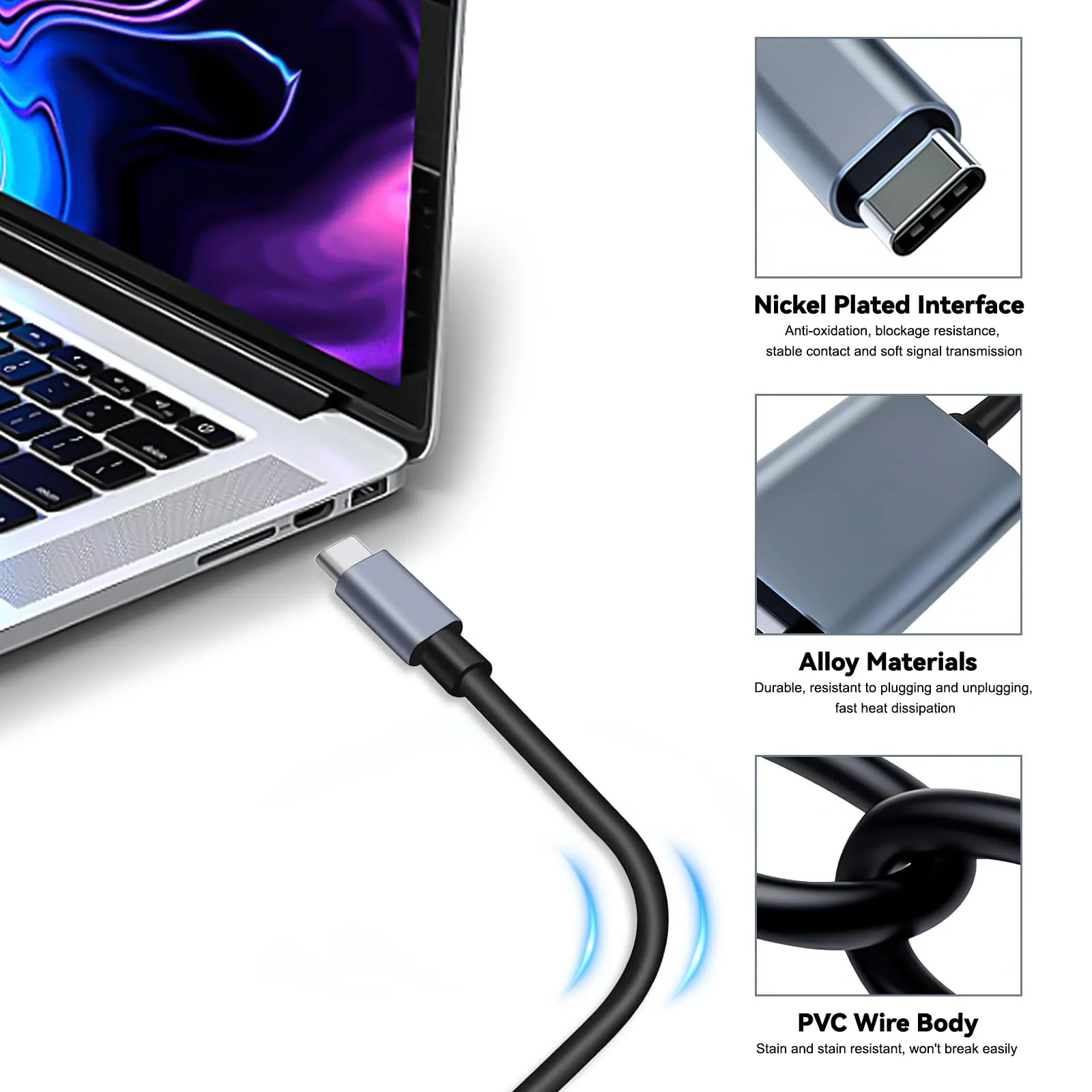 Abauoat Cavo USB-C to HDMI 4K, 2M, Compatibile con Thunderbolt 3/4, Surface Pro 7/8/9, iPad Pro 2018, Air 2020/2022, Huawei Mate 40, Vivo X80 Pro, Samsung S23, Grigio - immagine 2