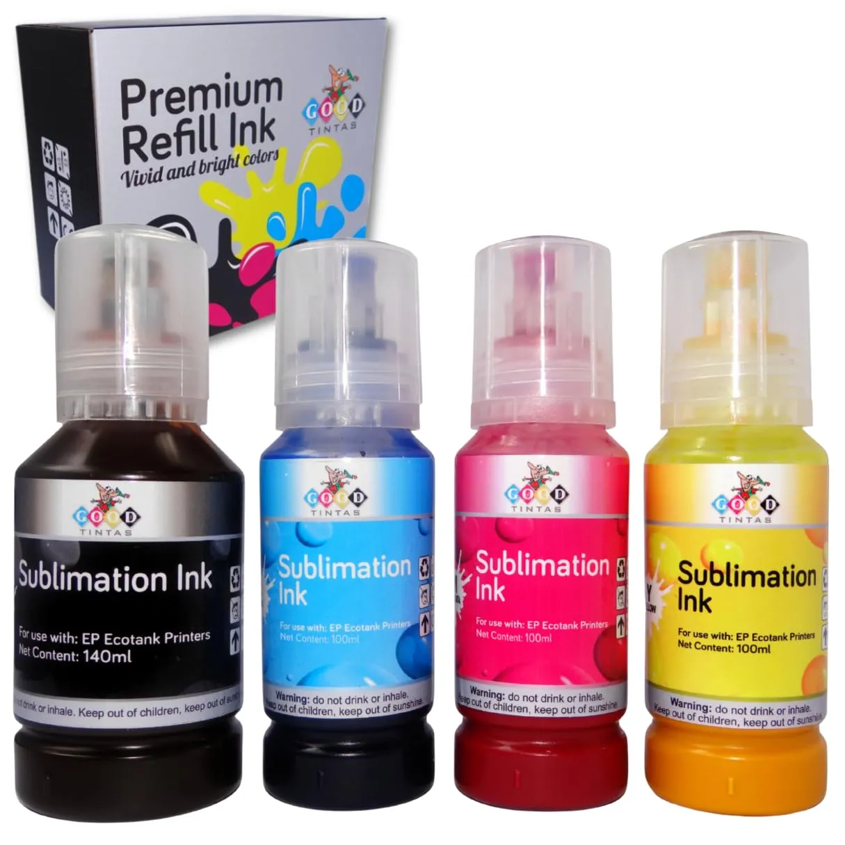 GOODTINTAS Inchiostro a Sublimazione 440 ml per Epson Ecotank Serie 102 104 (Nero 140ml, Ciano, Magenta, Giallo 100ml) - immagine 1