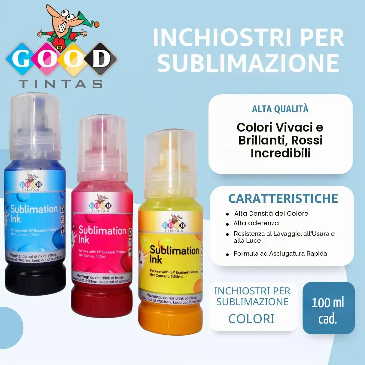 GOODTINTAS Inchiostro a Sublimazione 440 ml per Epson Ecotank Serie 102 104 (Nero 140ml, Ciano, Magenta, Giallo 100ml) - immagine 5