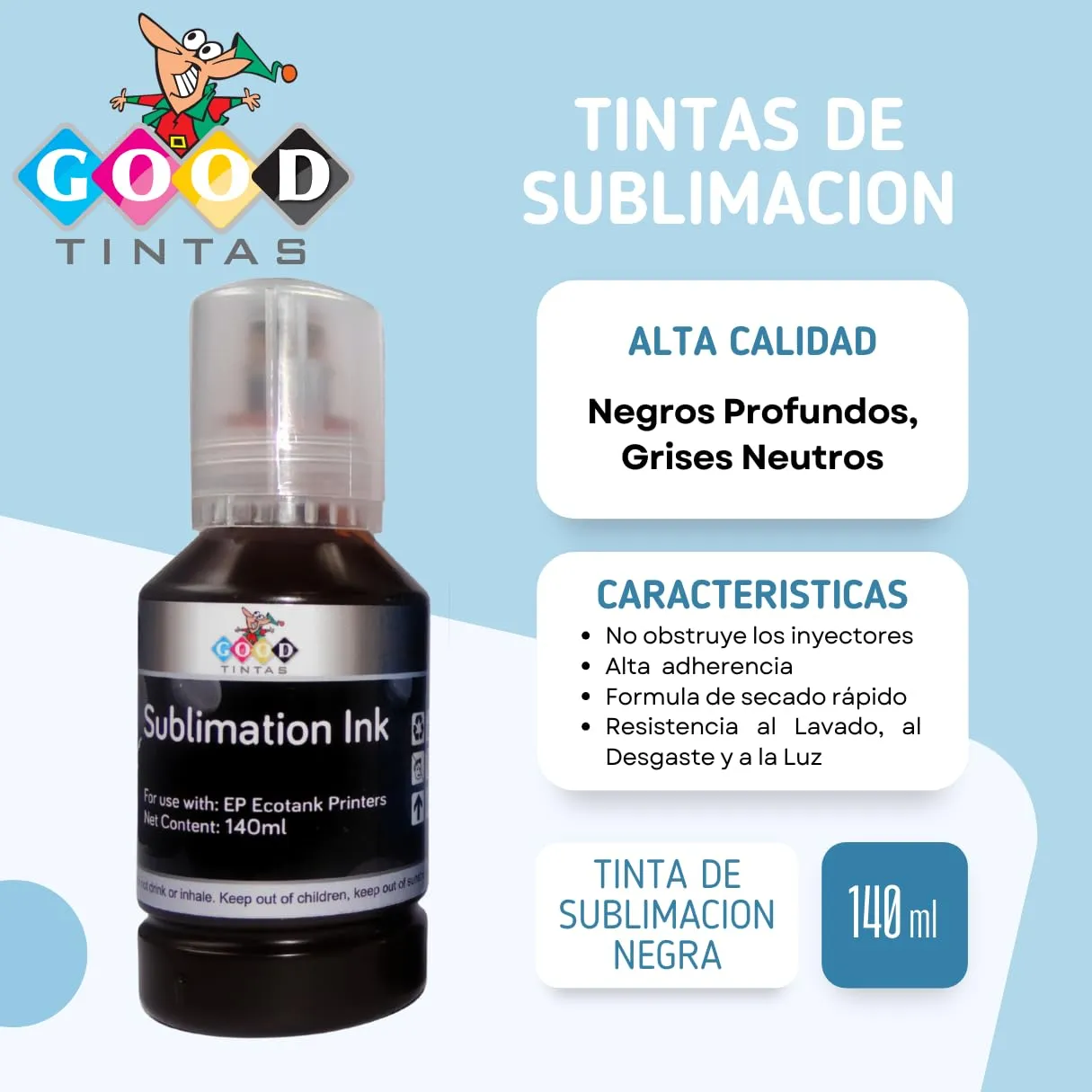 GOODTINTAS Inchiostro a Sublimazione 440 ml per Epson Ecotank Serie 102 104 (Nero 140ml, Ciano, Magenta, Giallo 100ml) - immagine 6