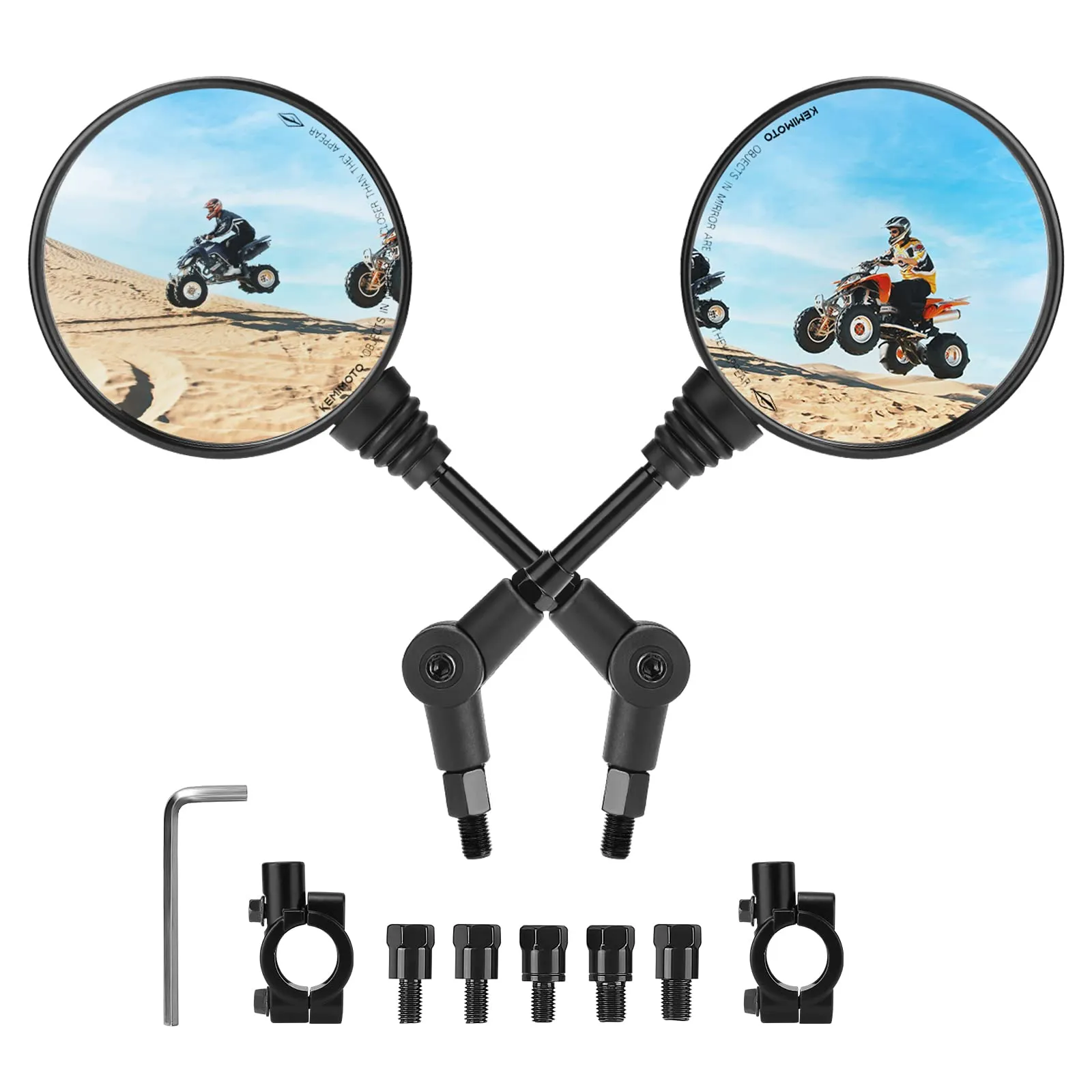 KEMIMOTO Specchietti Retrovisore Moto Omologati Universali Pieghevoli M10 Nero - immagine 1