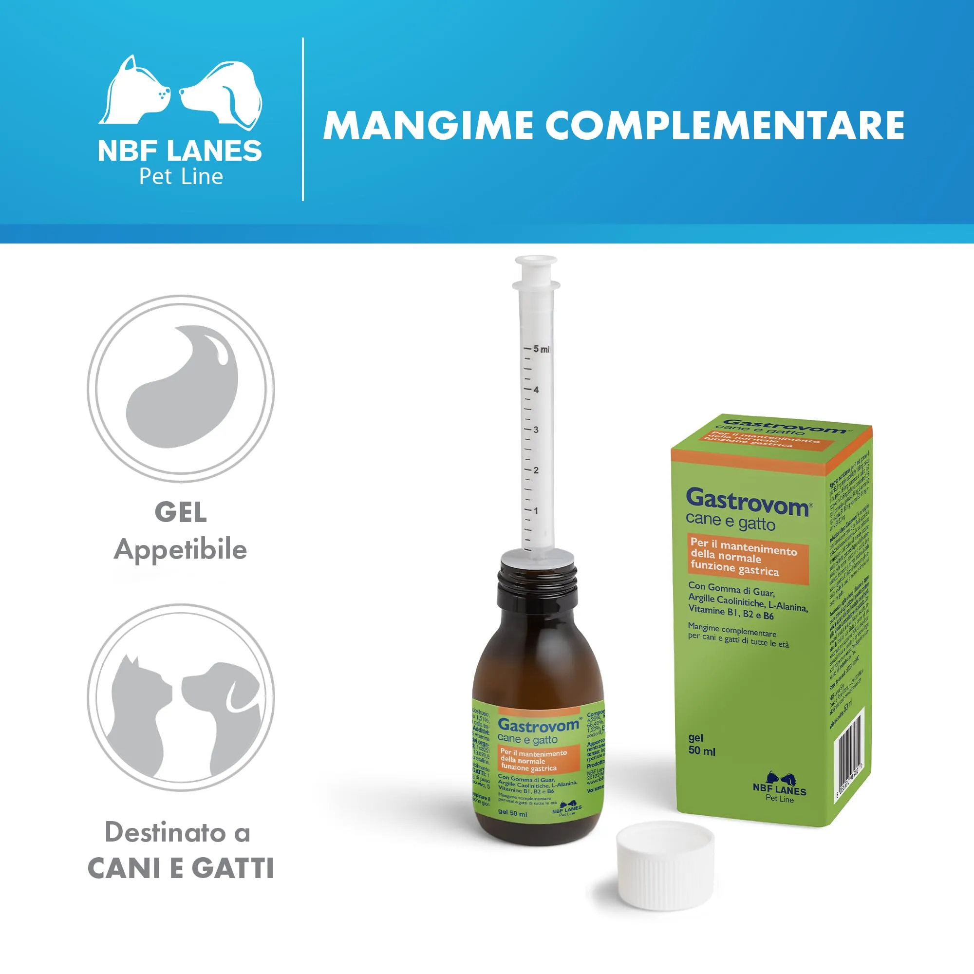 NBF Lanes Gastrovom Cane e Gatto, Gel per la Funzionalità Gastrica, 50 ml - immagine 2