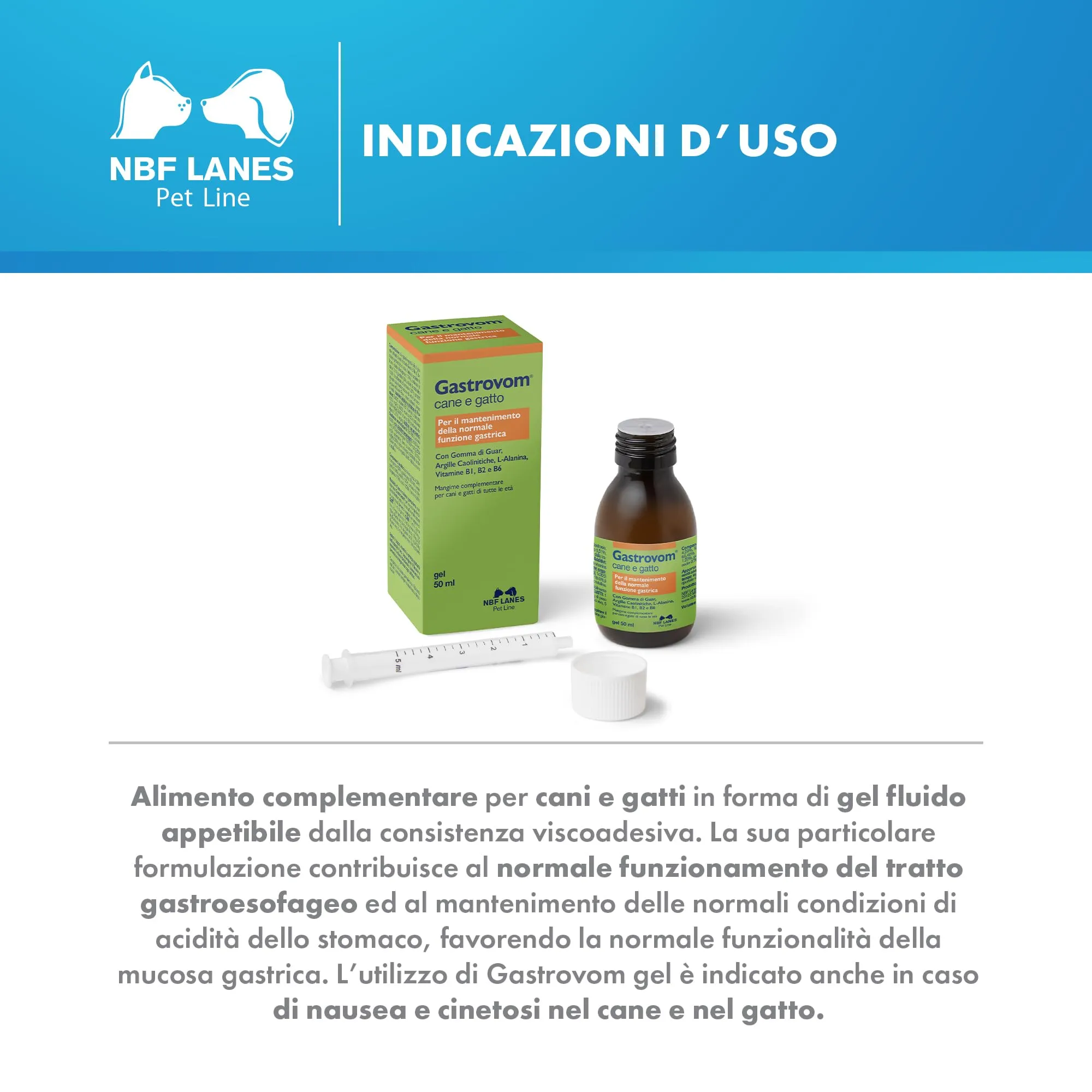NBF Lanes Gastrovom Cane e Gatto, Gel per la Funzionalità Gastrica, 50 ml - immagine 3