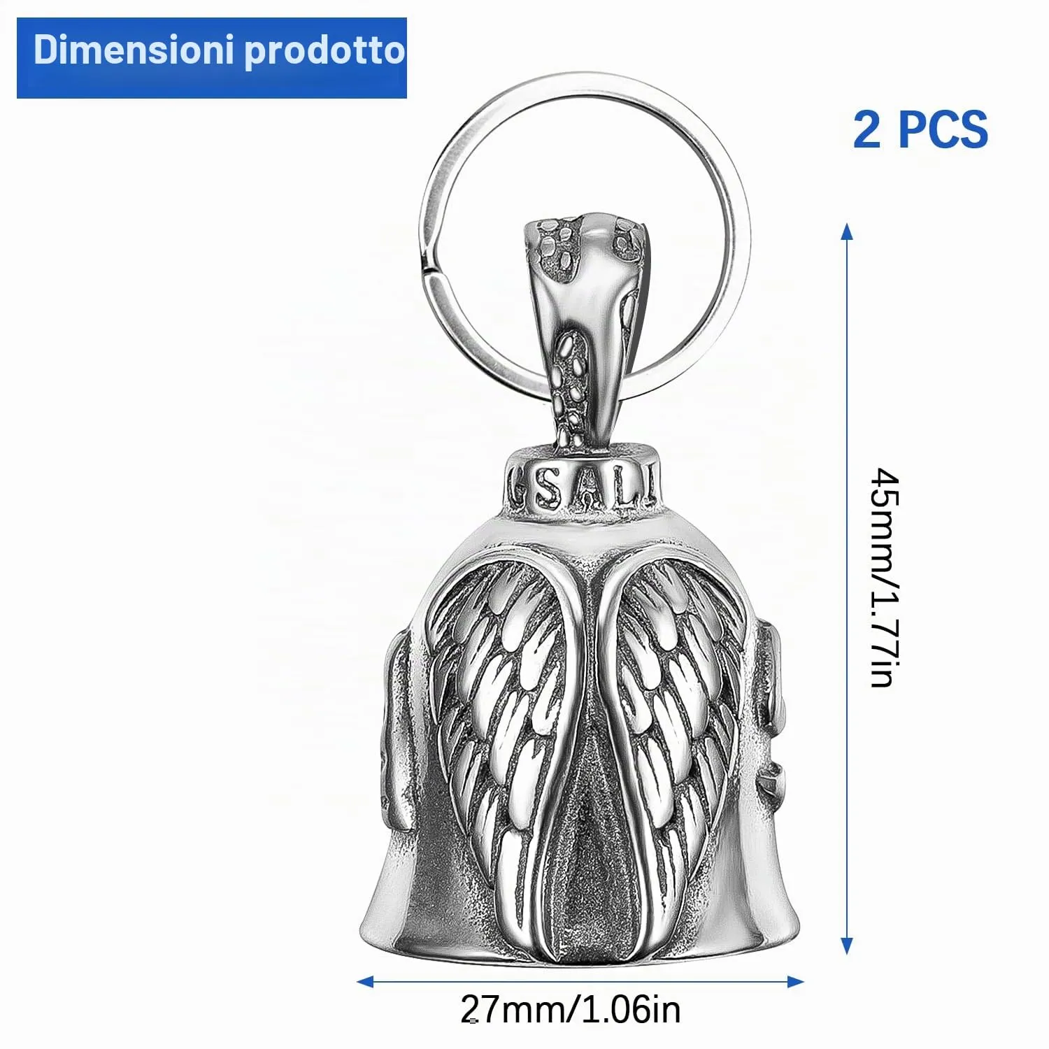XNZMYN Portachiavi Guardian Bell Campanello da Motociclista, 2 Pezzi, Argento - immagine 2