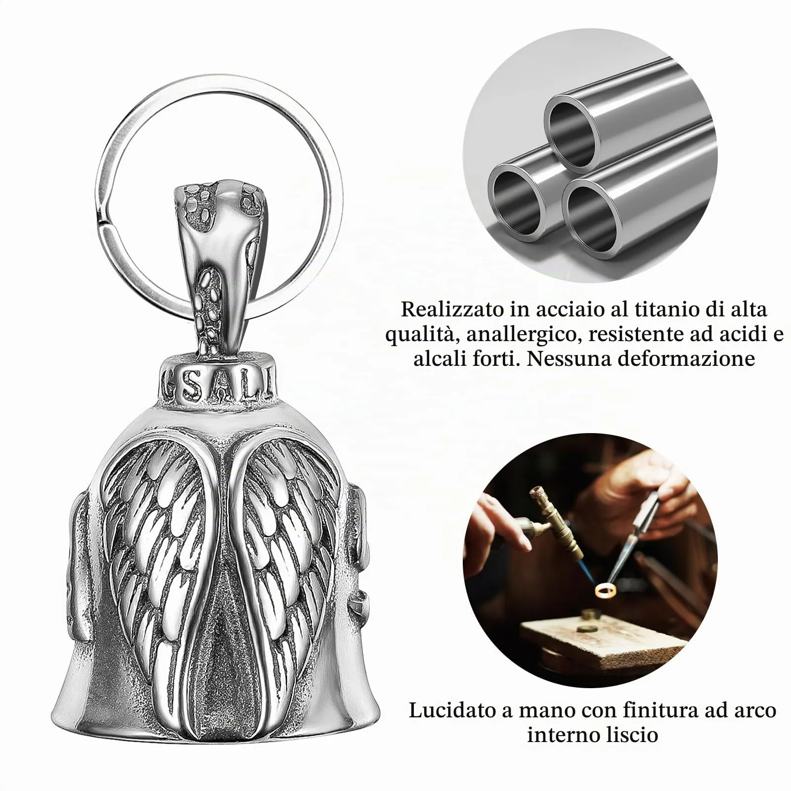 XNZMYN Portachiavi Guardian Bell Campanello da Motociclista, 2 Pezzi, Argento - immagine 4