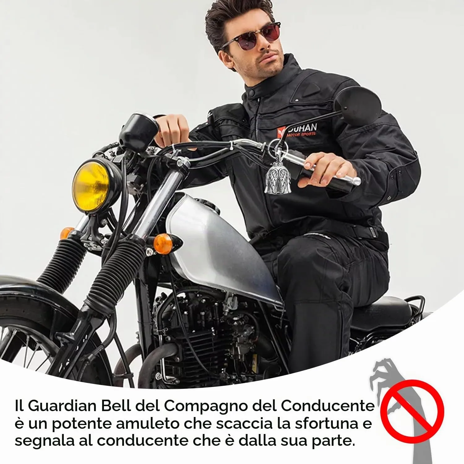 XNZMYN Portachiavi Guardian Bell Campanello da Motociclista, 2 Pezzi, Argento - immagine 5