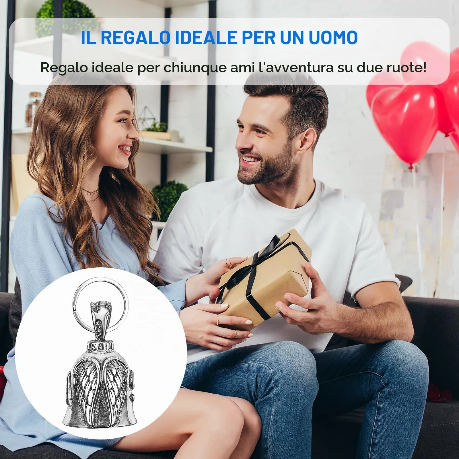 XNZMYN Portachiavi Guardian Bell Campanello da Motociclista, 2 Pezzi, Argento - immagine 6