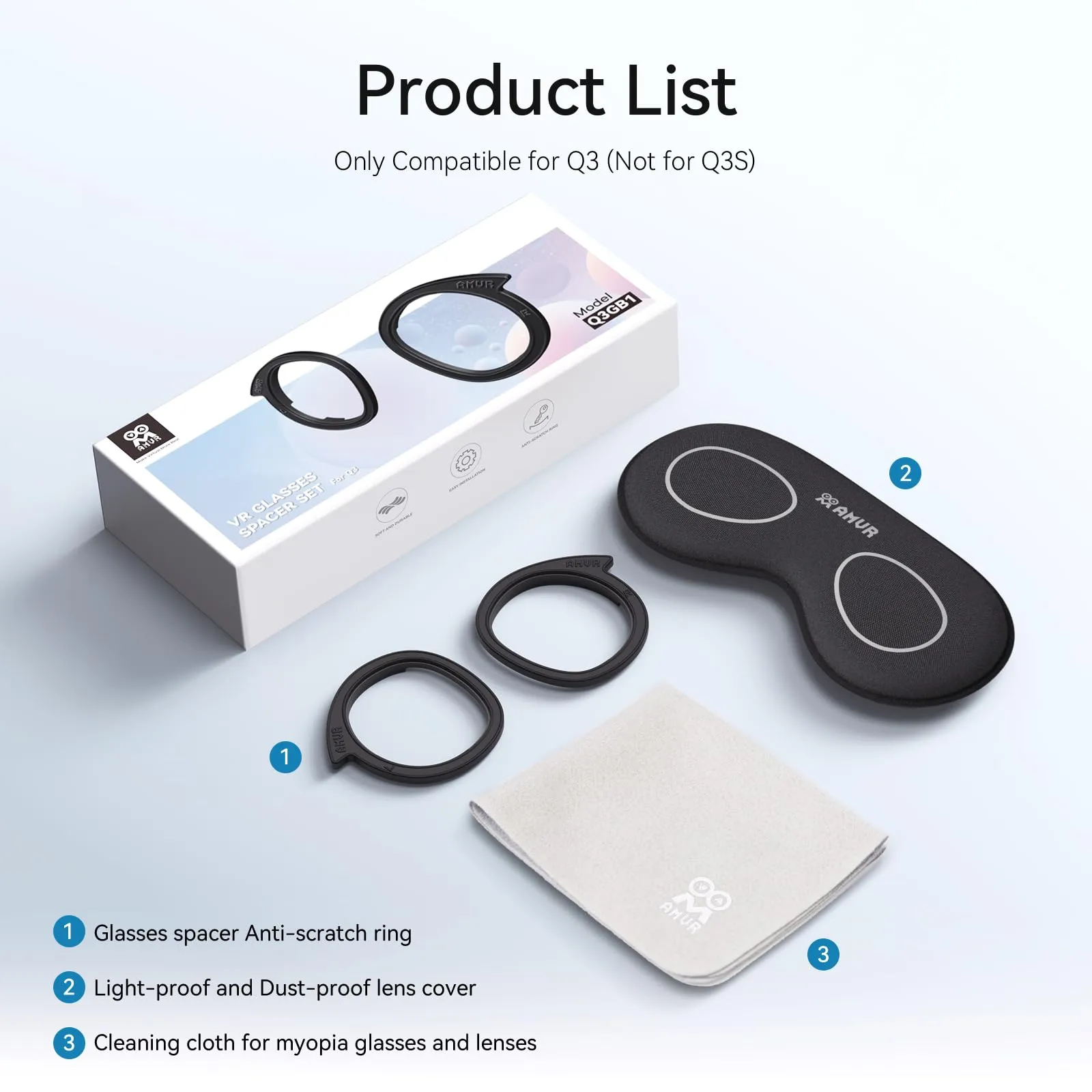 AMVR Lens Protector Set for Meta Quest 3, Silicone Glass Spacer Rings and Lens Cover, White - immagine 2