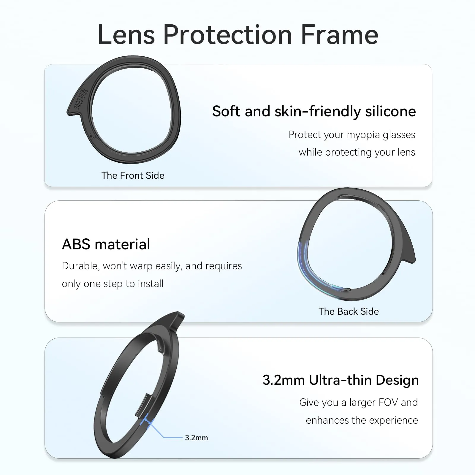 AMVR Lens Protector Set for Meta Quest 3, Silicone Glass Spacer Rings and Lens Cover, White - immagine 3