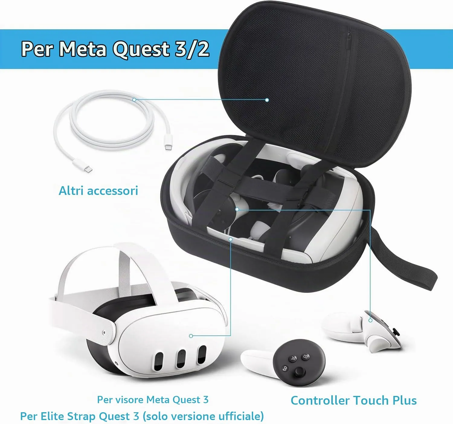 JSVER Custodia Rigida per Meta Quest 3, Quest 3S, Quest 2 e Vision Pro - immagine 2