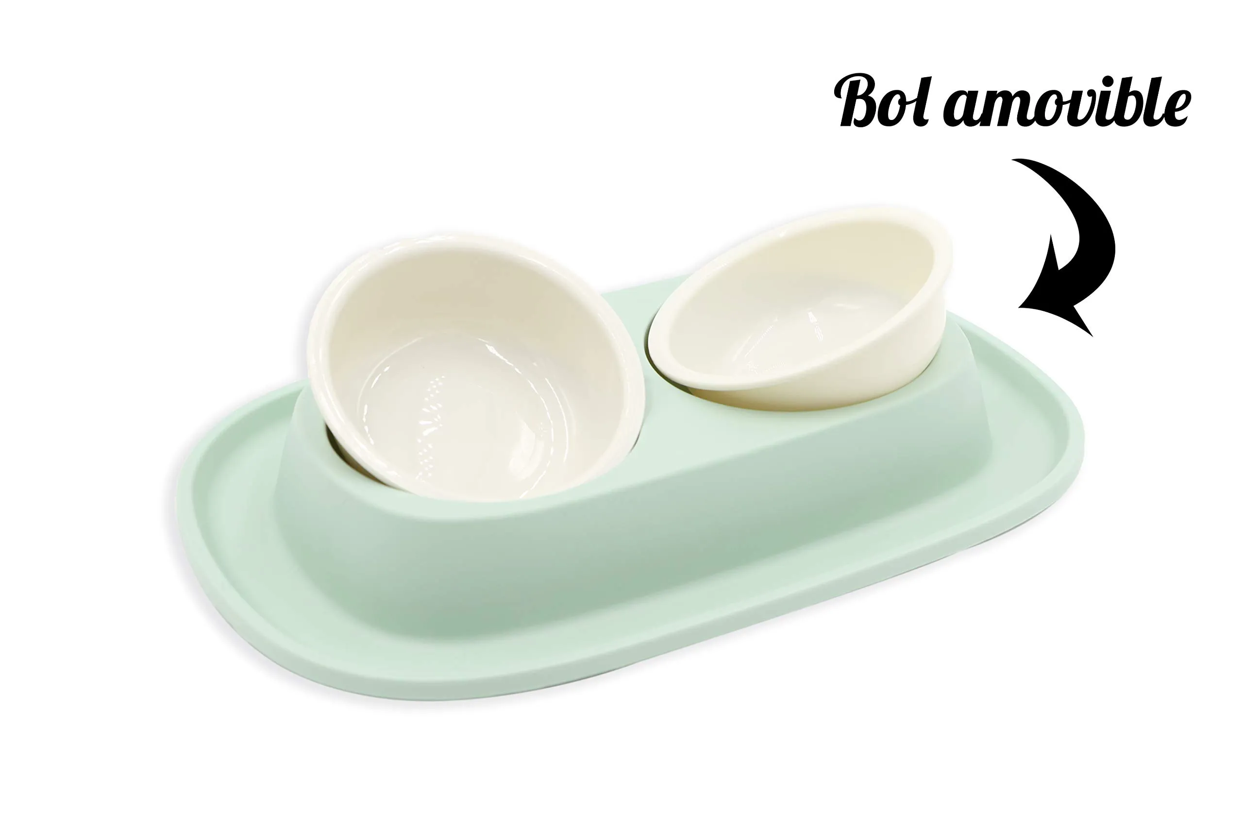 Aimé 901037 Ciotola per Cani e Gatti con Due Piatti Removibili e Base Antiscivolo, 2 x 230 ml, Verde - immagine 2