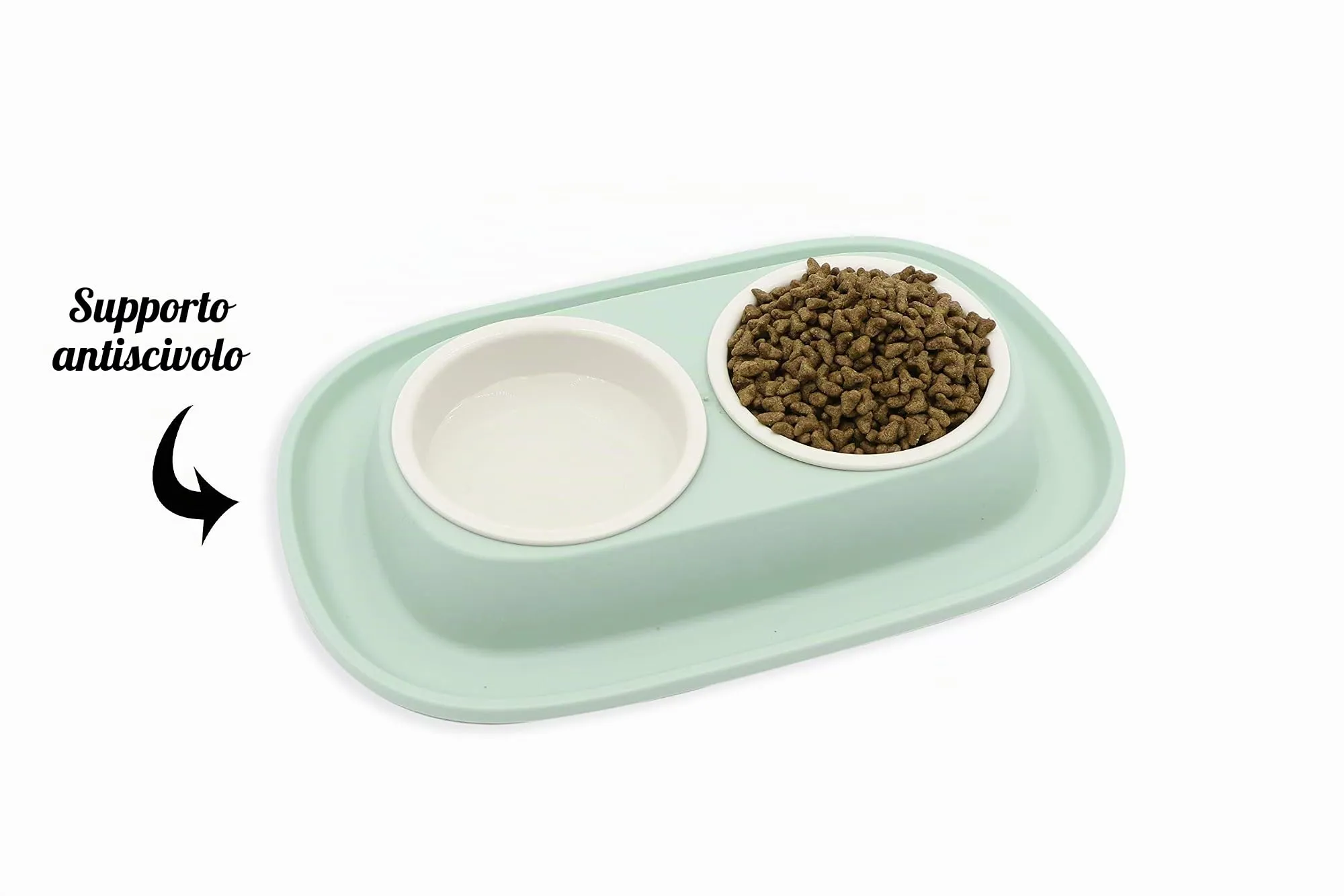 Aimé 901037 Ciotola per Cani e Gatti con Due Piatti Removibili e Base Antiscivolo, 2 x 230 ml, Verde - immagine 3
