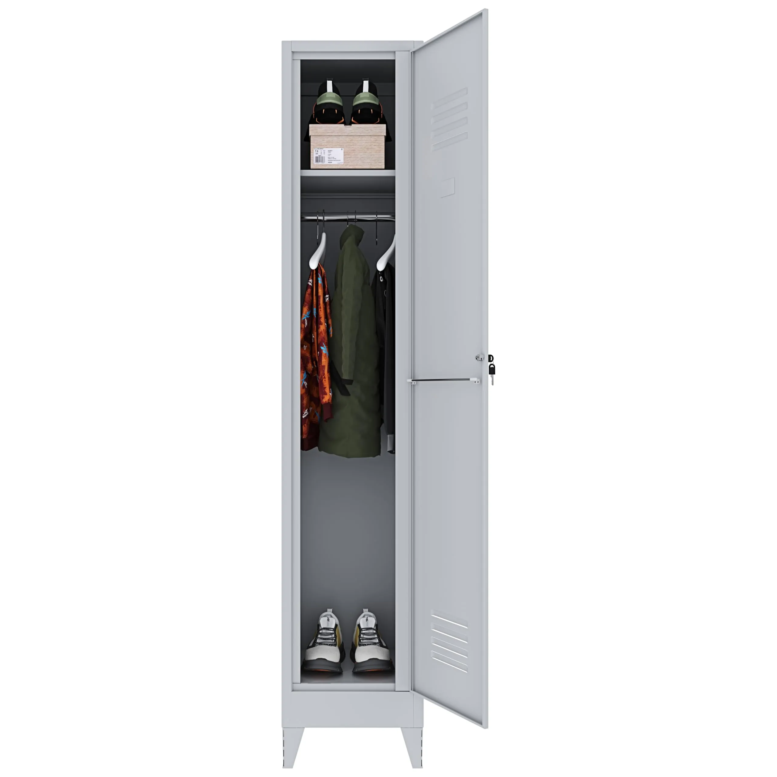Bricozone Armadietto Spogliatoio in Lamiera di Acciaio, 1 Anta con Chiave, 180 x 34 x 36 cm, Grigio - immagine 5