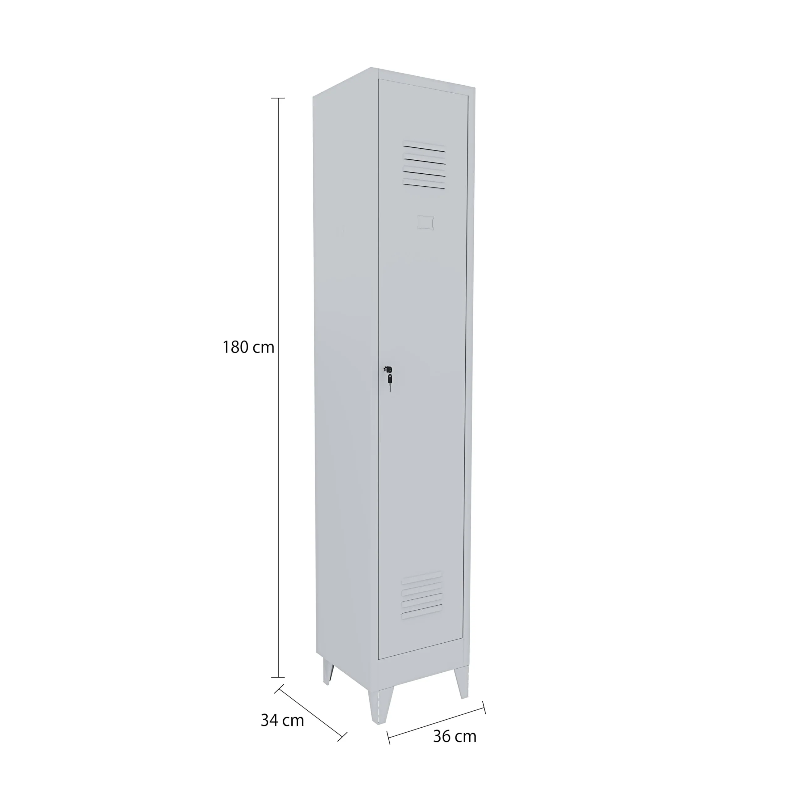 Bricozone Armadietto Spogliatoio in Lamiera di Acciaio, 1 Anta con Chiave, 180 x 34 x 36 cm, Grigio - immagine 9