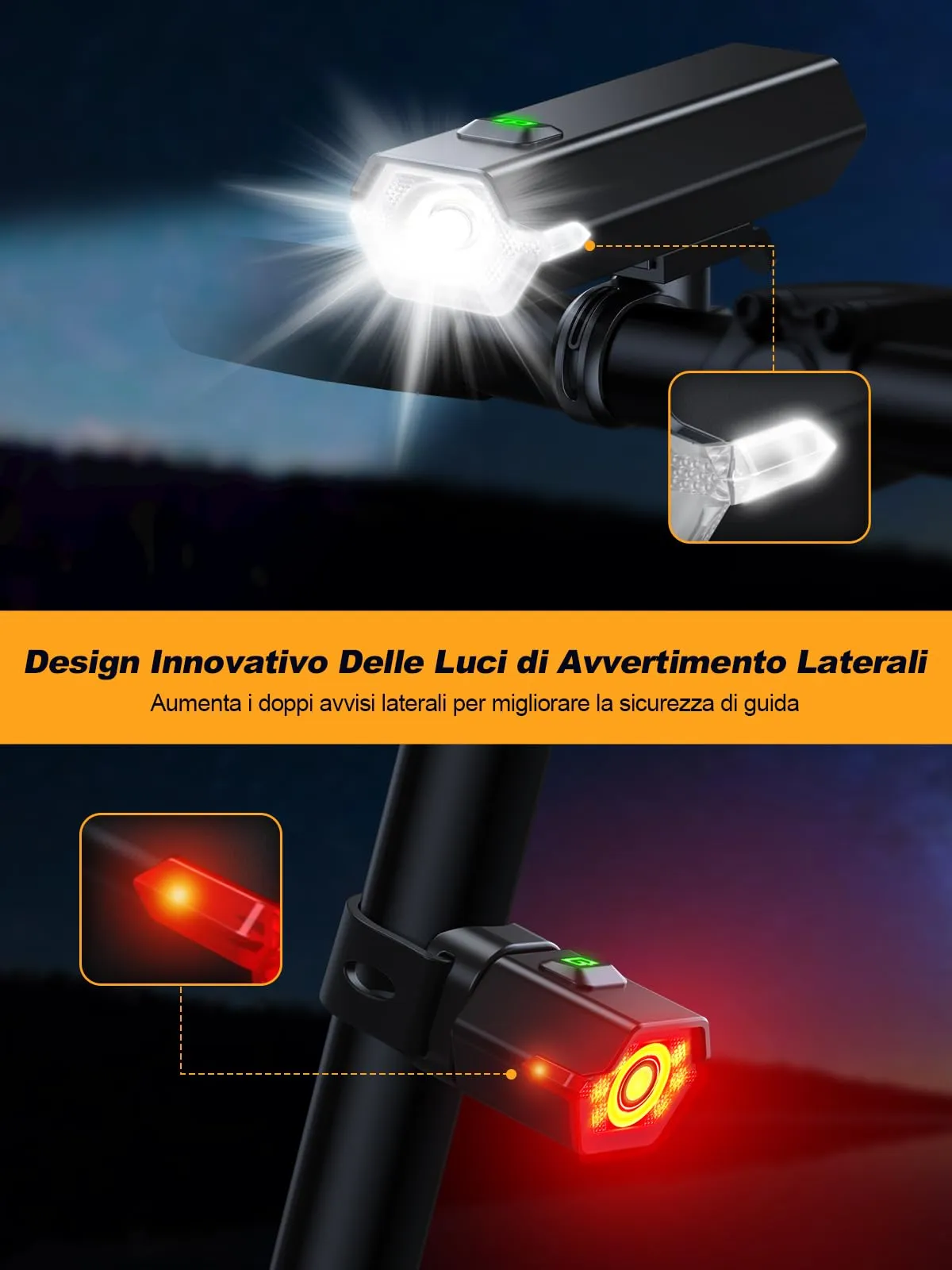 Glangeh Luci Bicicletta LED con Luce Laterale, Nero, Z46 - immagine 2
