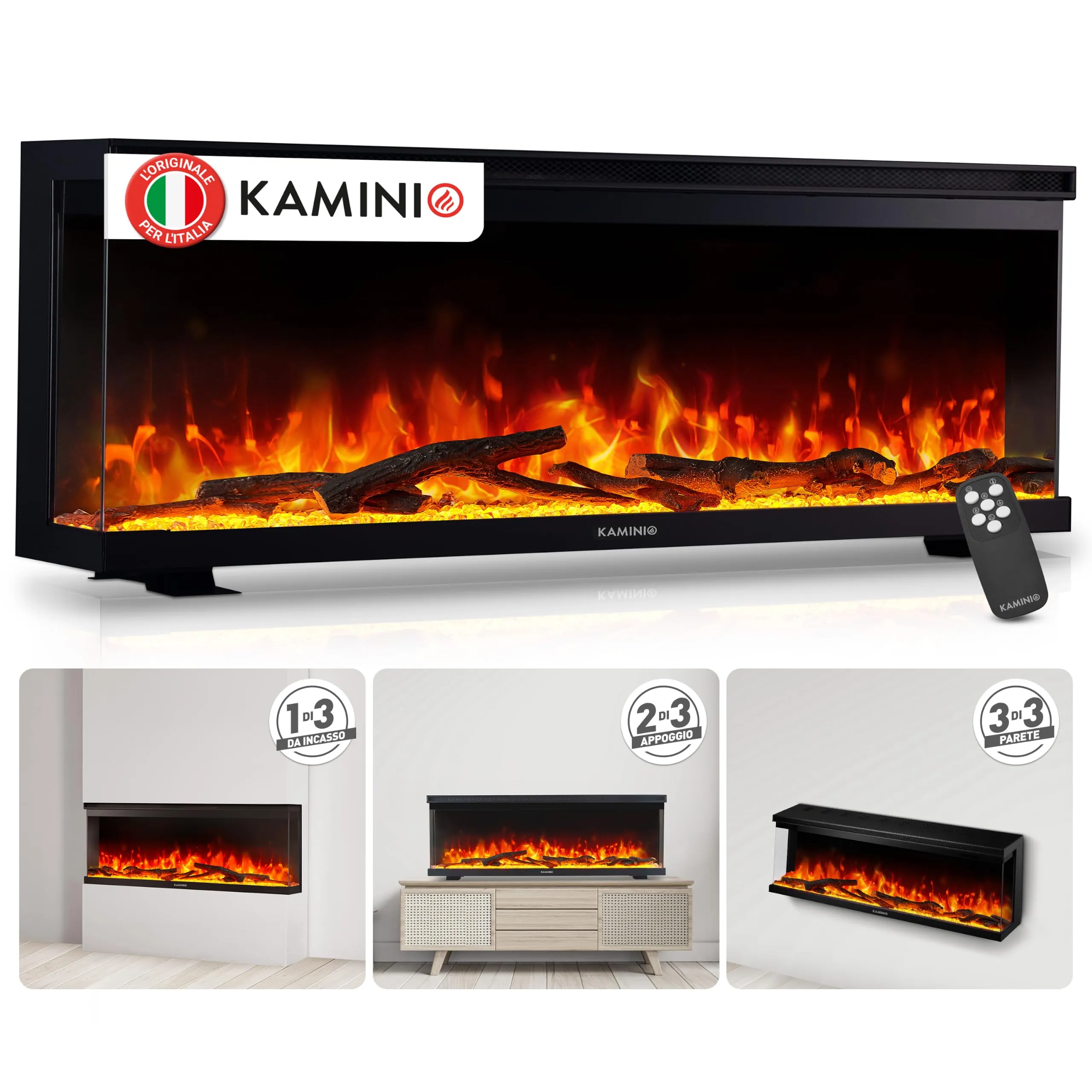 KAMINIO Lea PRO 50 Camino Elettrico da Incasso, Parete o Appoggio - Nero - immagine 1