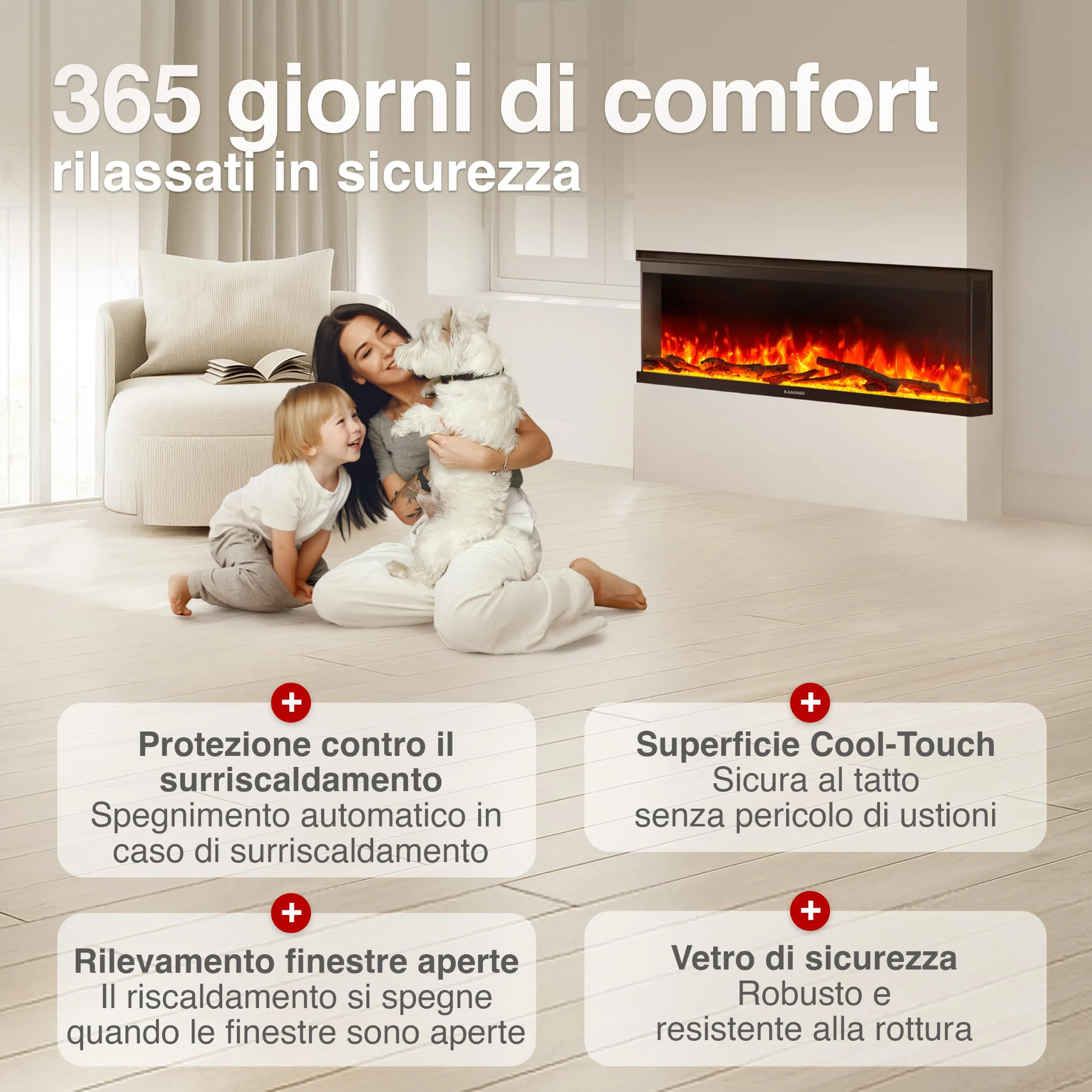 KAMINIO Lea PRO 50 Camino Elettrico da Incasso, Parete o Appoggio - Nero - immagine 5