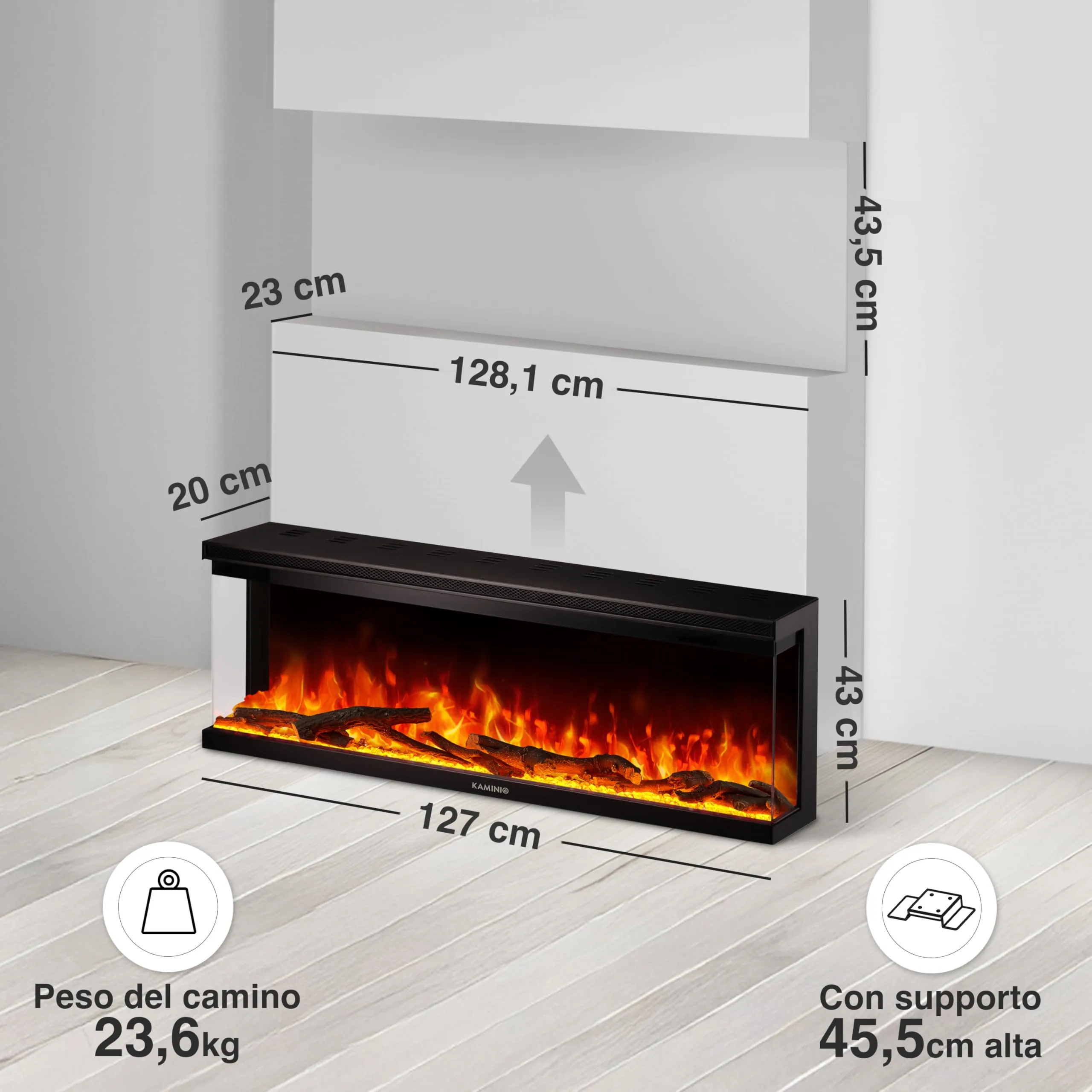 KAMINIO Lea PRO 50 Camino Elettrico da Incasso, Parete o Appoggio - Nero - immagine 6