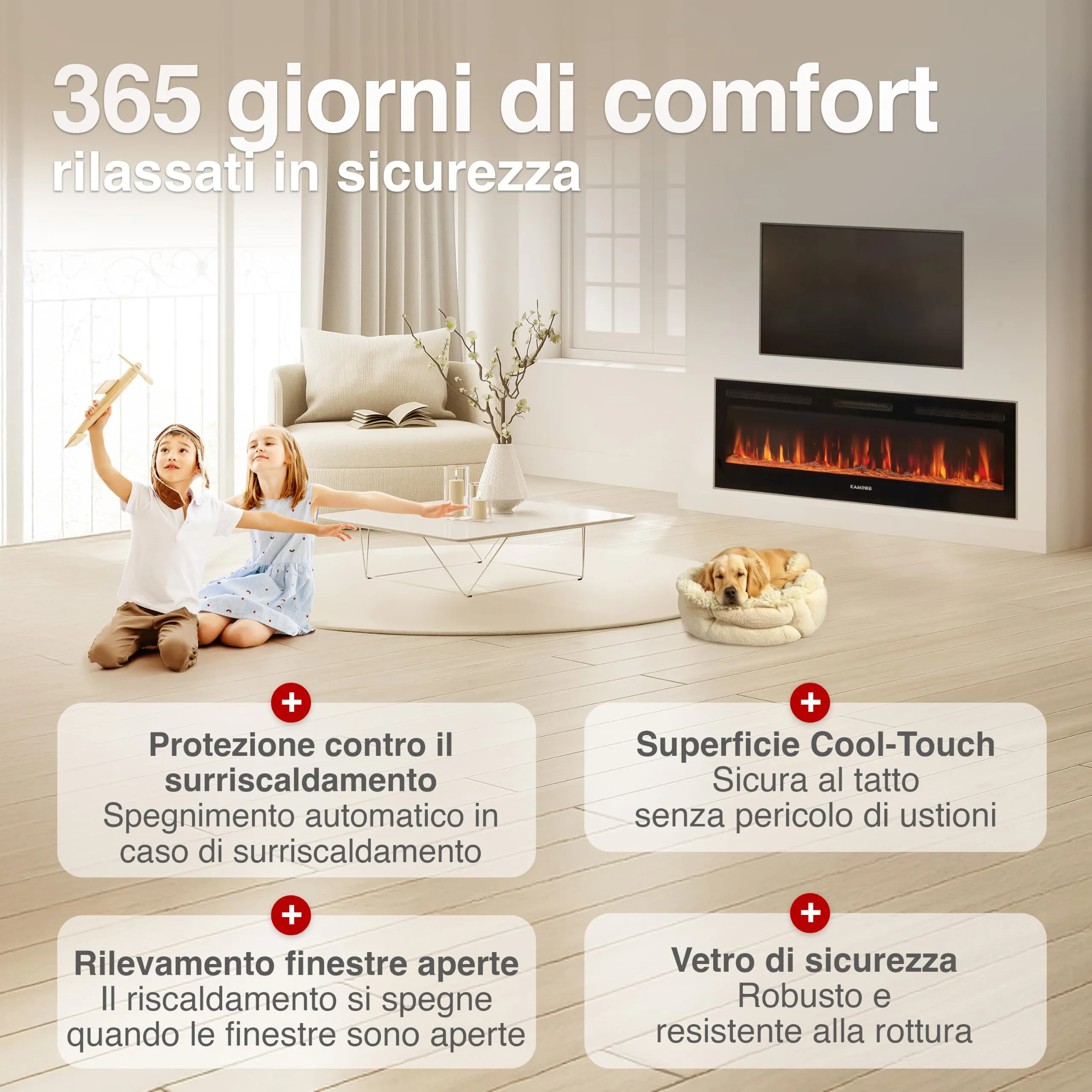 KAMINIO Marlon PRO 60 Camino elettrico da incasso, parete o appoggio, 60 pollici, Nero - immagine 5