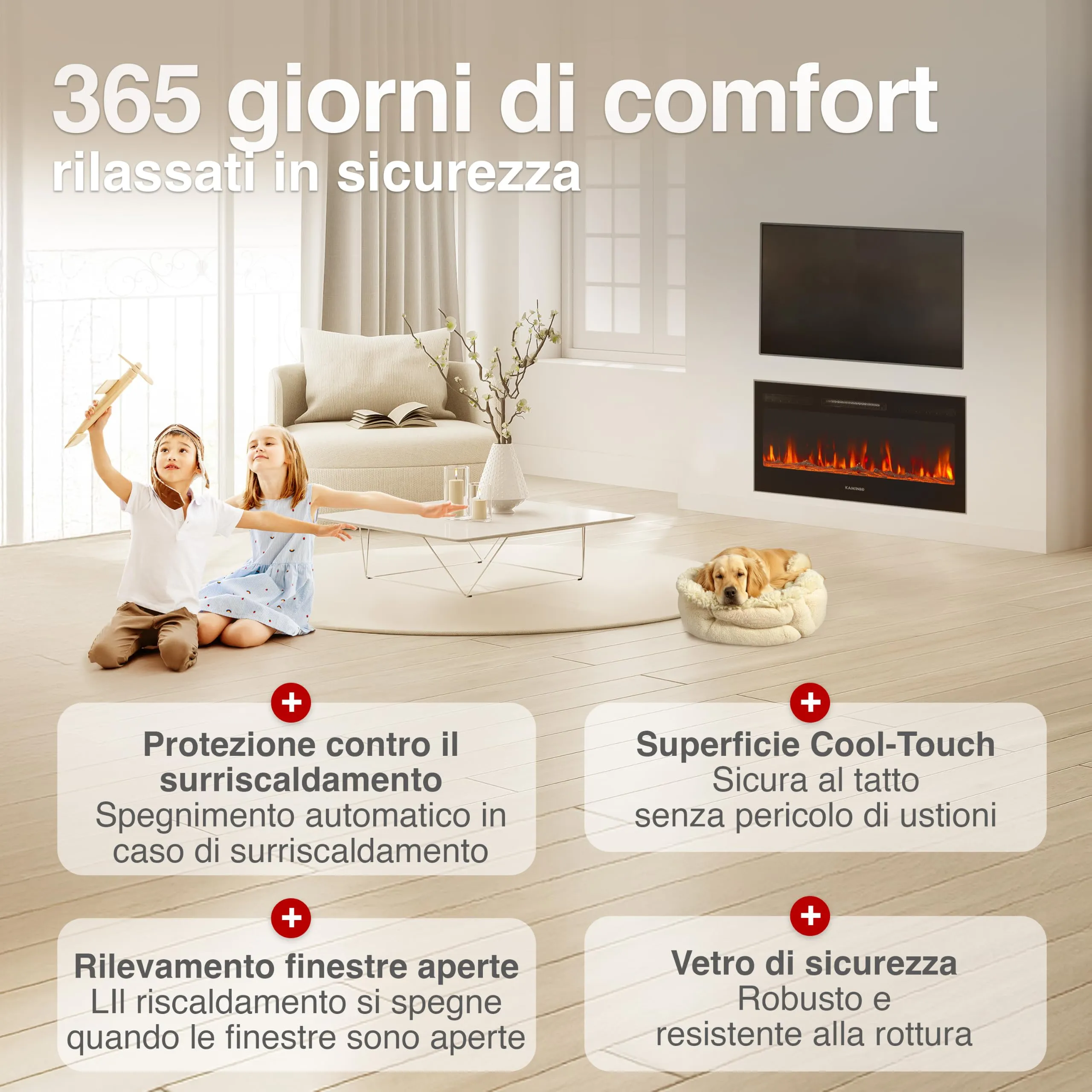 KAMINIO Marlon PRO 36 Camino Elettrico da Incasso, Parete o Appoggio, Nero - immagine 5