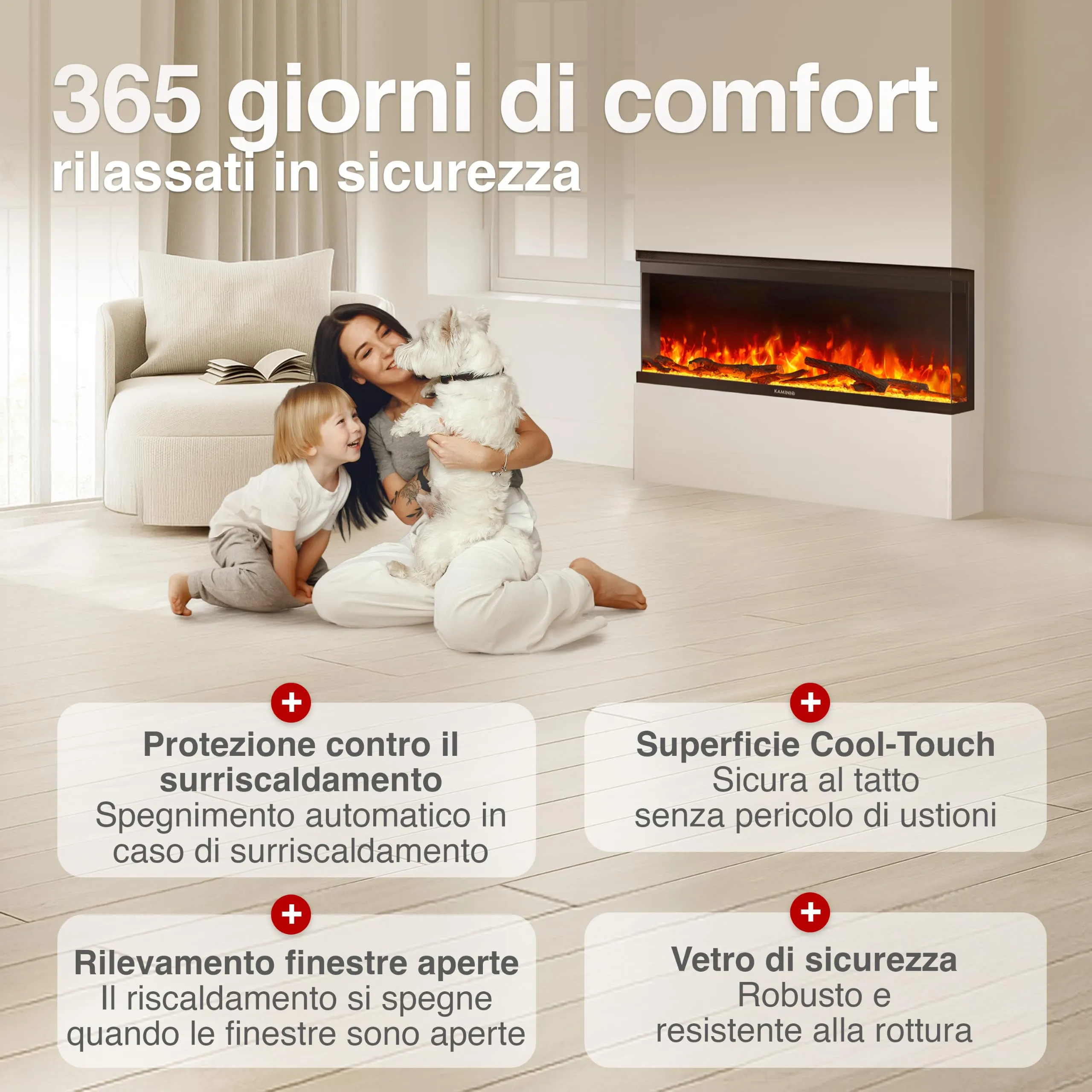 KAMINIO Lea PRO 42 Camino Elettrico da Incasso, Parete o Appoggio, Nero - immagine 5