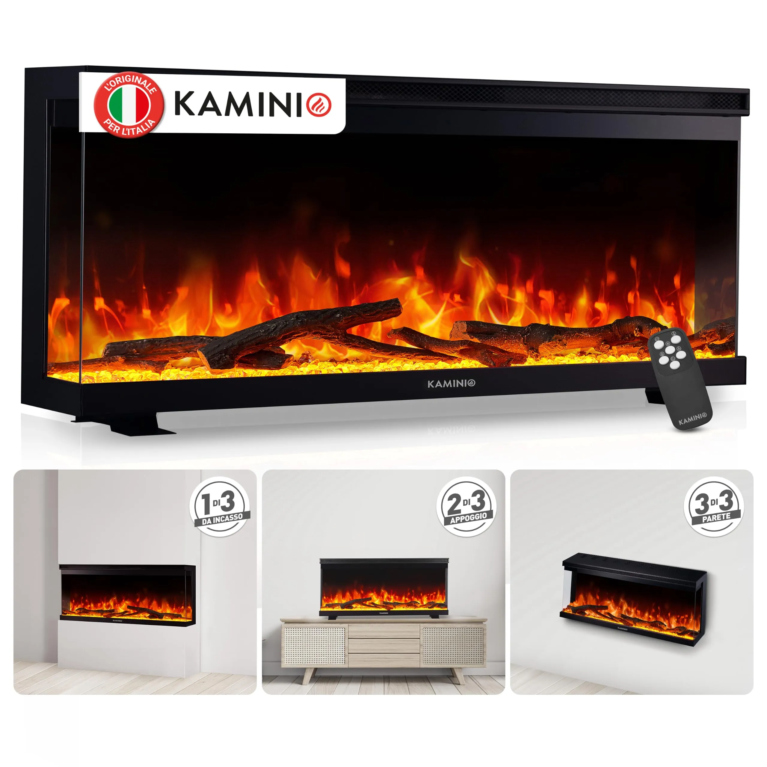 KAMINIO Lea PRO 36 Camino Elettrico da Incasso, Parete o Appoggio, Nero, EF02 - immagine 1