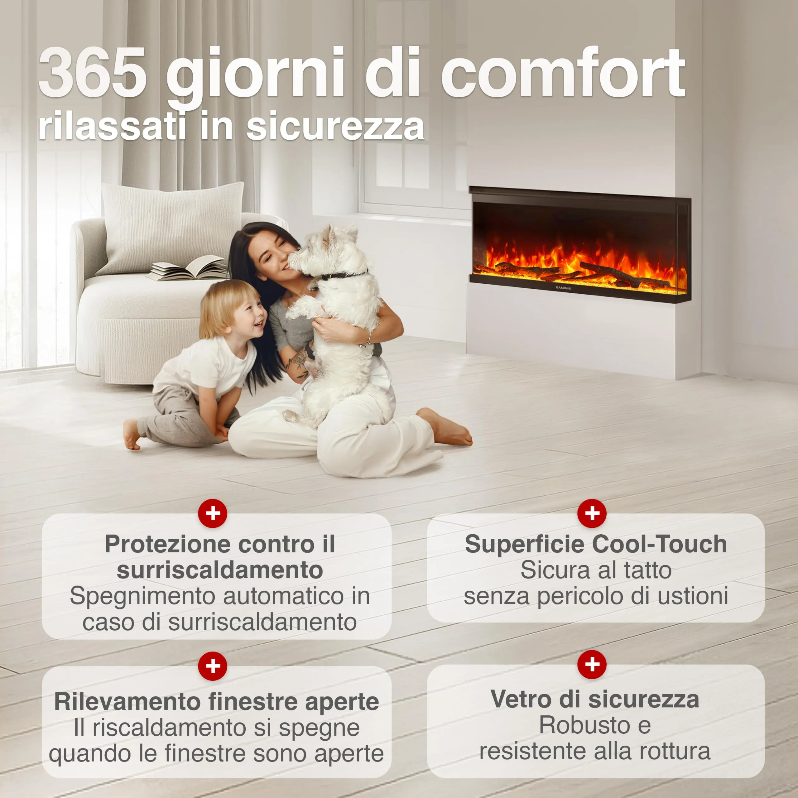 KAMINIO Lea PRO 36 Camino Elettrico da Incasso, Parete o Appoggio, Nero, EF02 - immagine 5