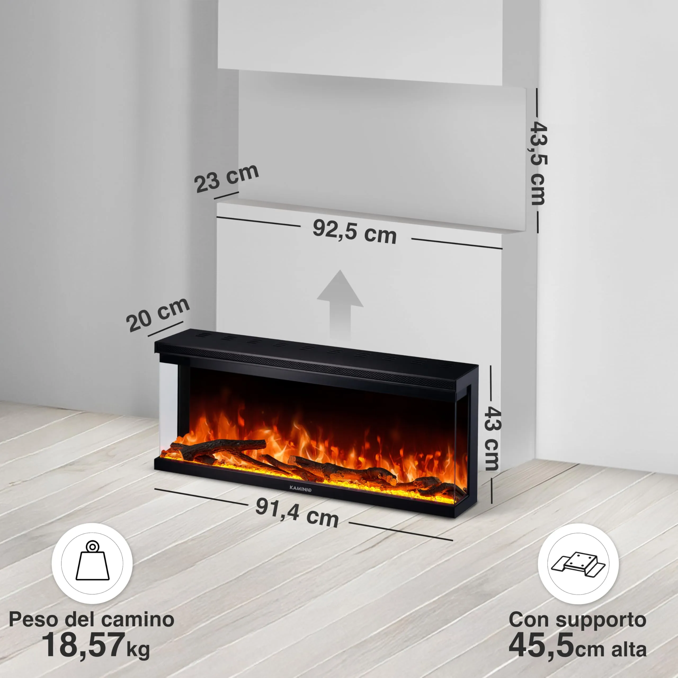 KAMINIO Lea PRO 36 Camino Elettrico da Incasso, Parete o Appoggio, Nero, EF02 - immagine 6
