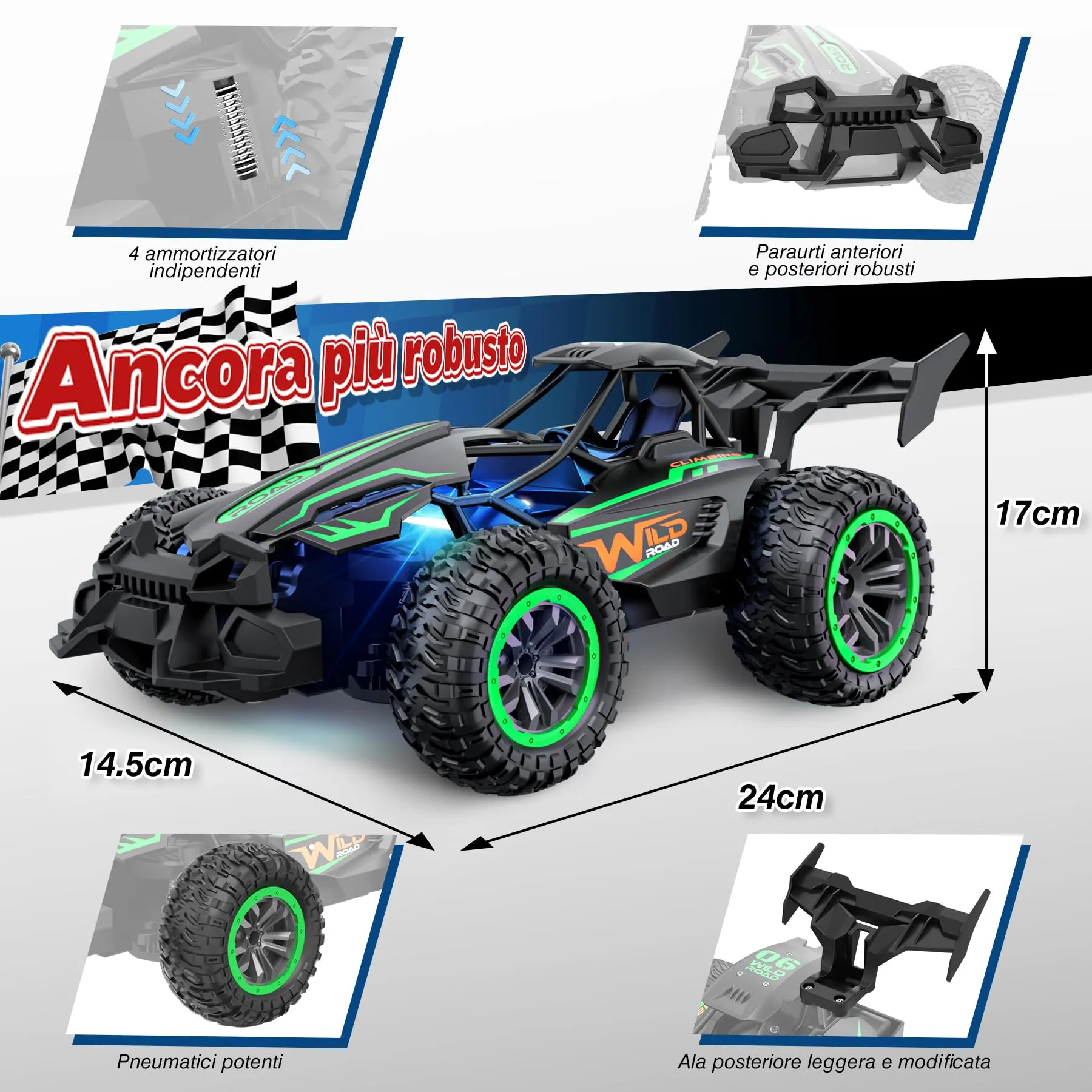 Perbabe Macchina Radiocomandata 2.4GHz Alta Velocità 20km/h, Verde - immagine 2